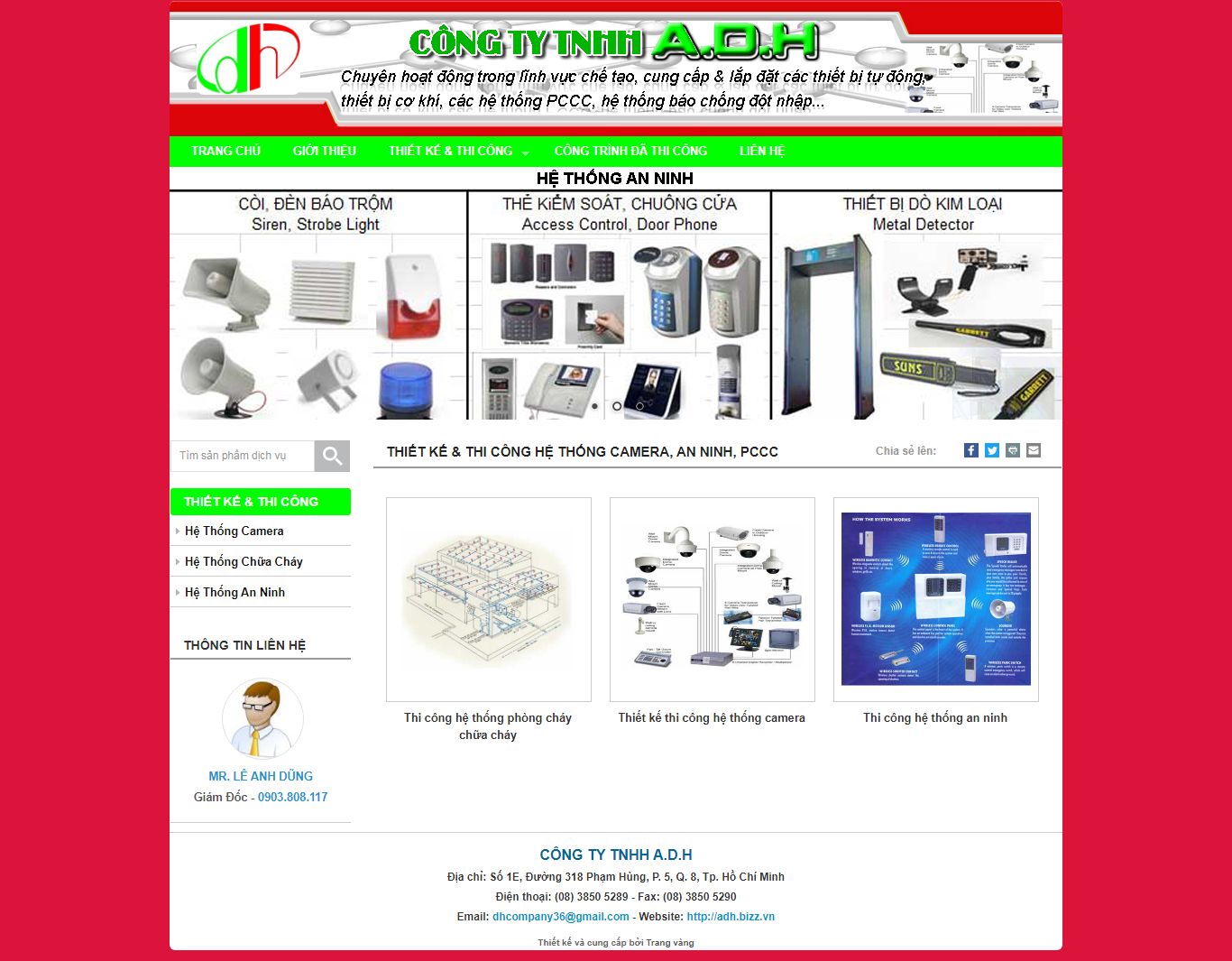 Thiết kế Website web thiết bị an ninh - adhbizzvn