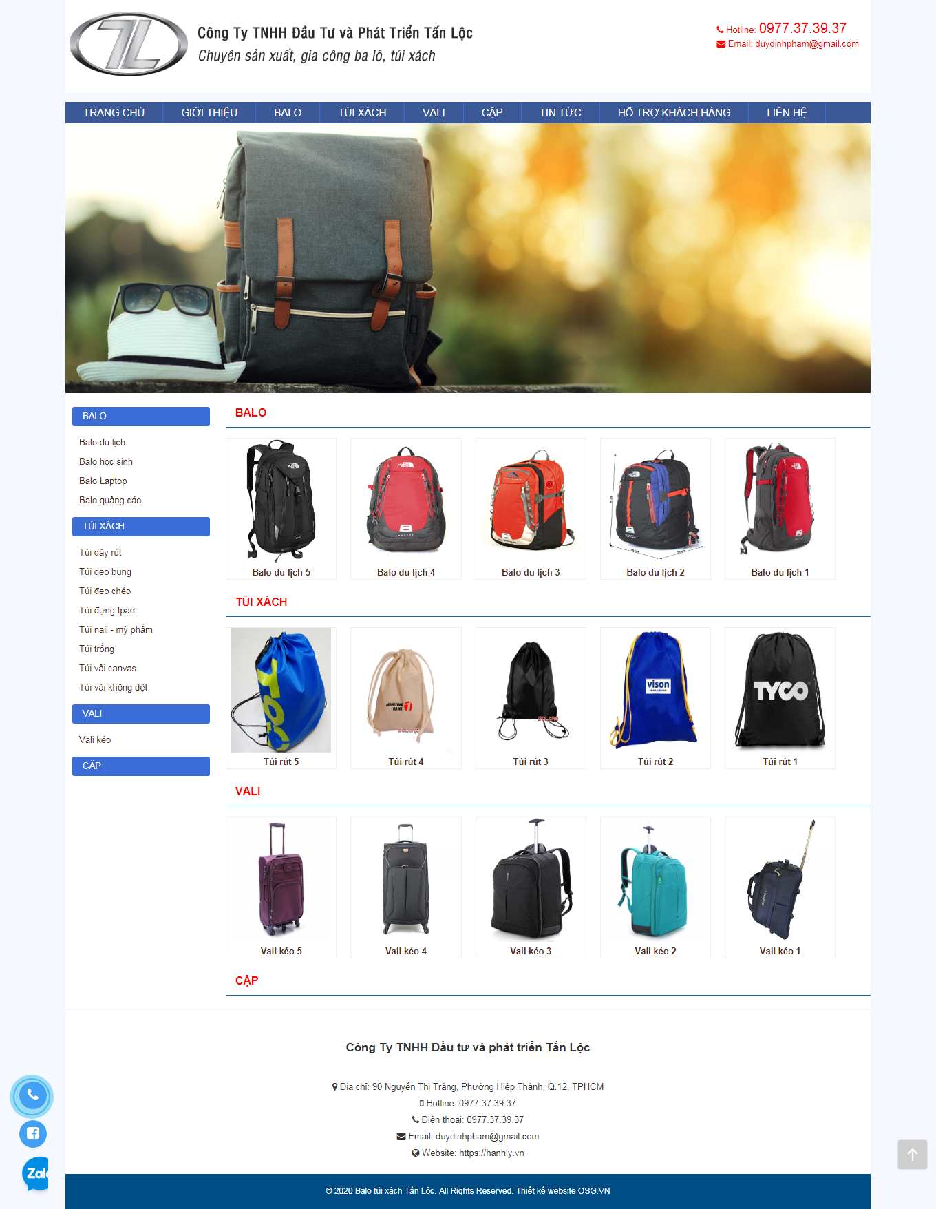 Thiết kế Website web vali kéo - hanhlyvn