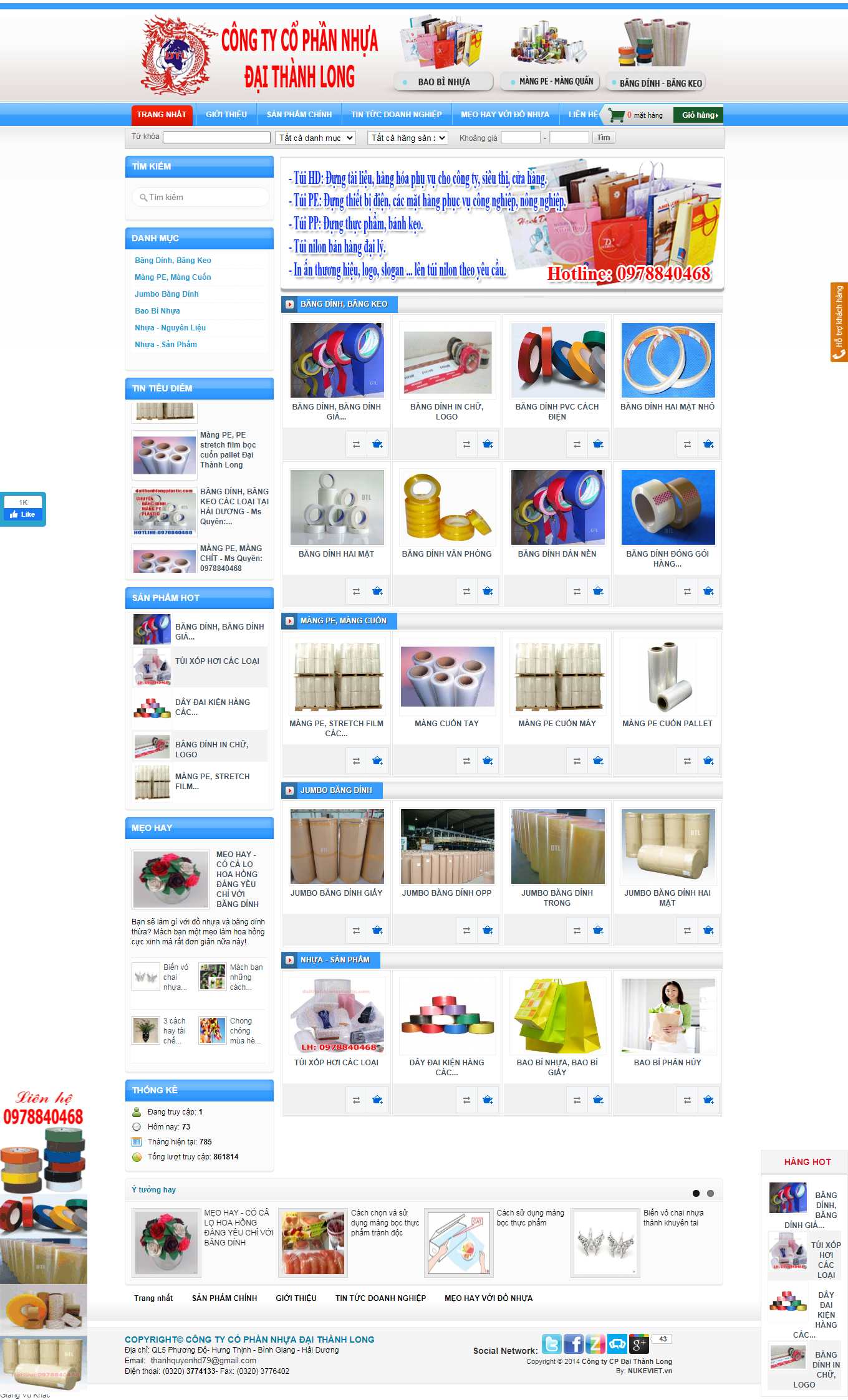 Thiết kế Website web bán băng dính vải - daithanhlongplasticcom