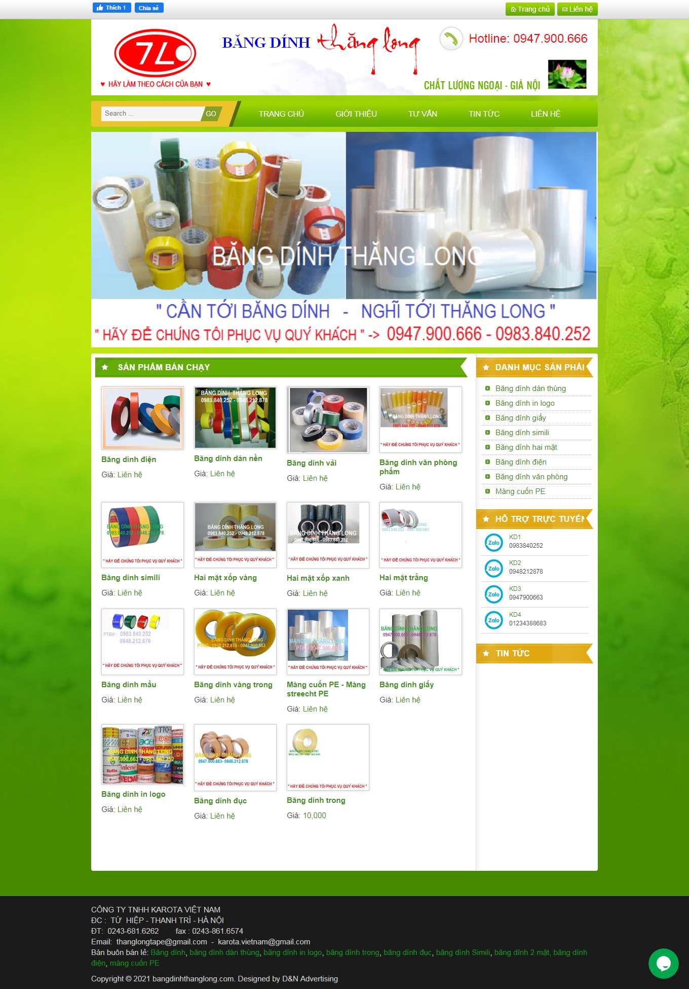 Thiết kế Website web bán băng dính vải - bangdinhthanglongcom
