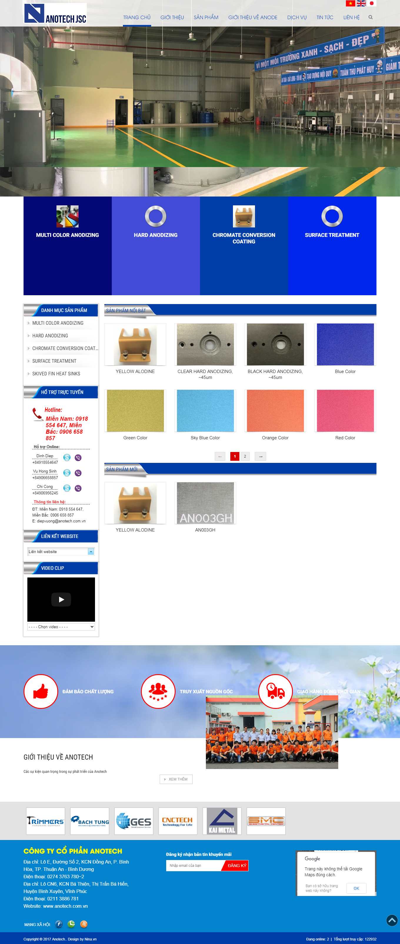 Thiết kế Website web bán thiết bị xi mạ - anotechcomvn