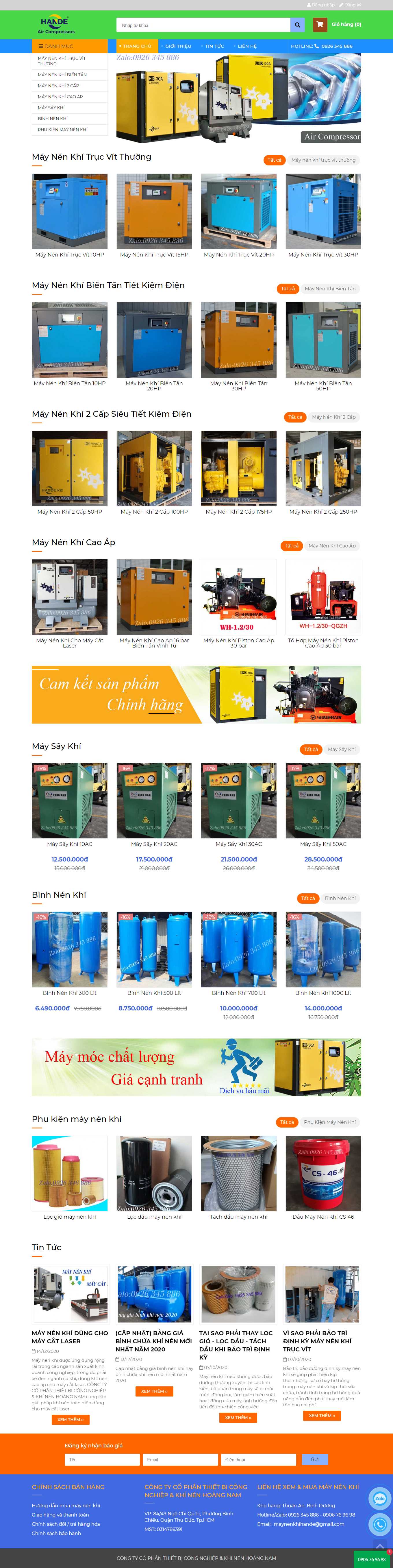 Thiết kế Website web bán máy nén khí - maynenkhihandecom