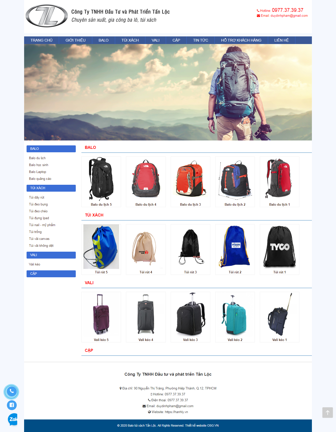 Thiết kế Website web bán balo laptop - hanhlyvn