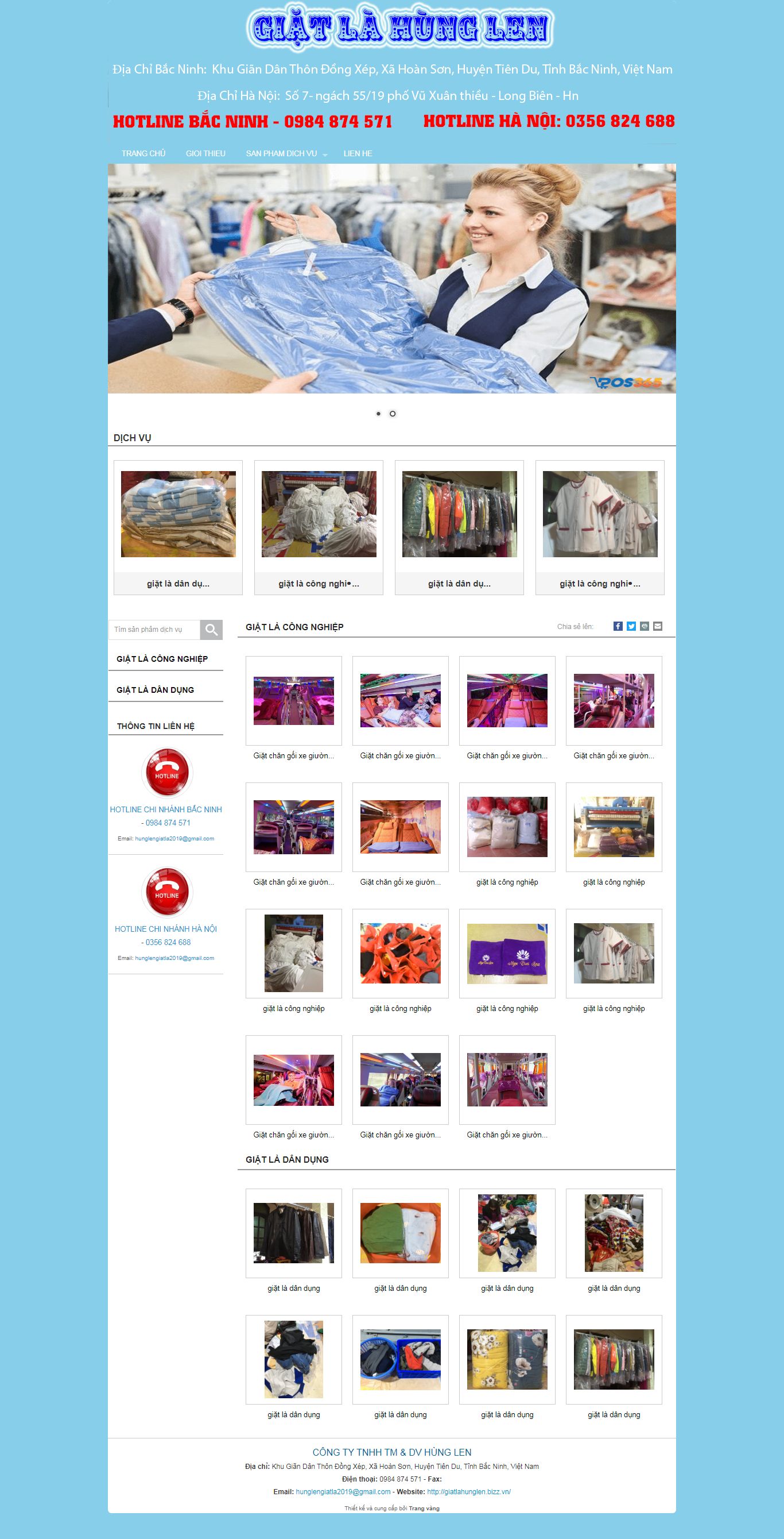 Thiết kế Website web dịch vụ giặt ủi - giatlahunglenbizzvn
