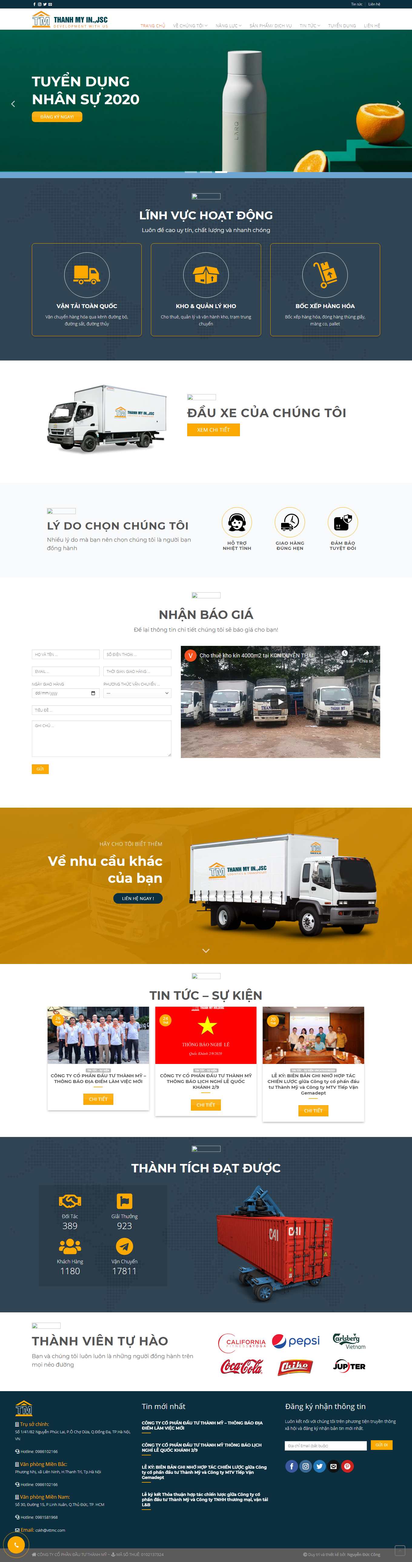 Thiết kế Website web vận tải đường bộ - vantaithanhmycomvn