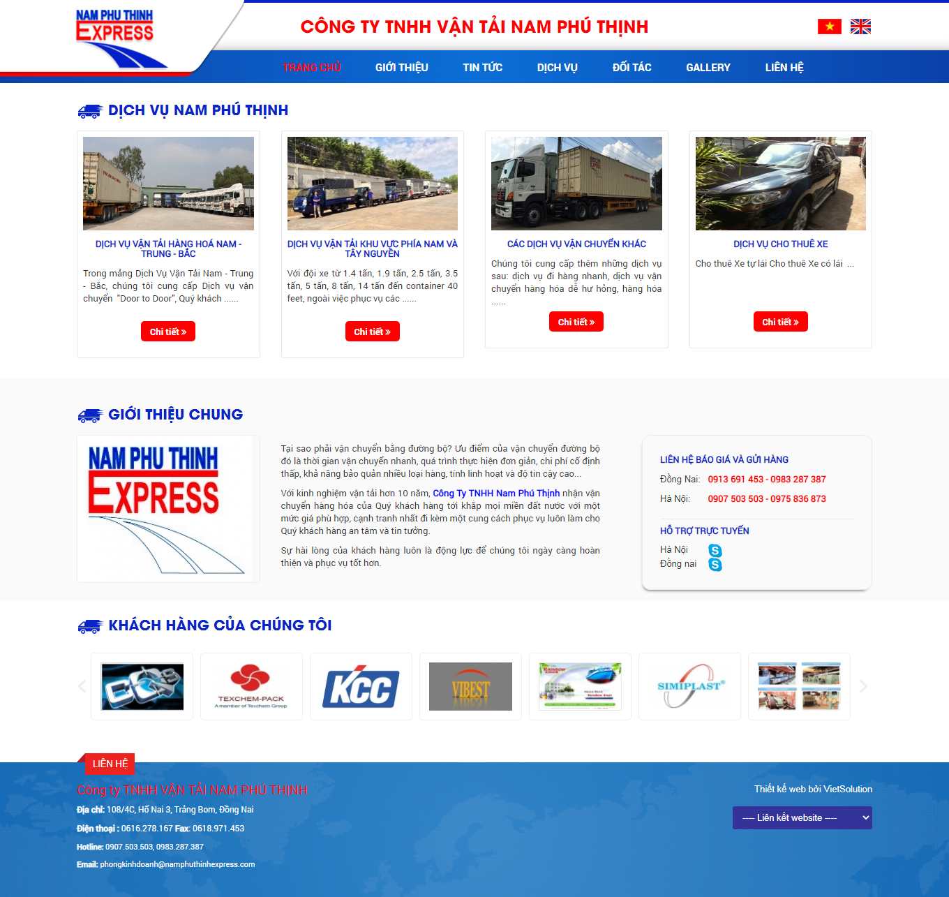 Thiết kế Website web vận tải hàng hóa - namphuthinhexpresscom