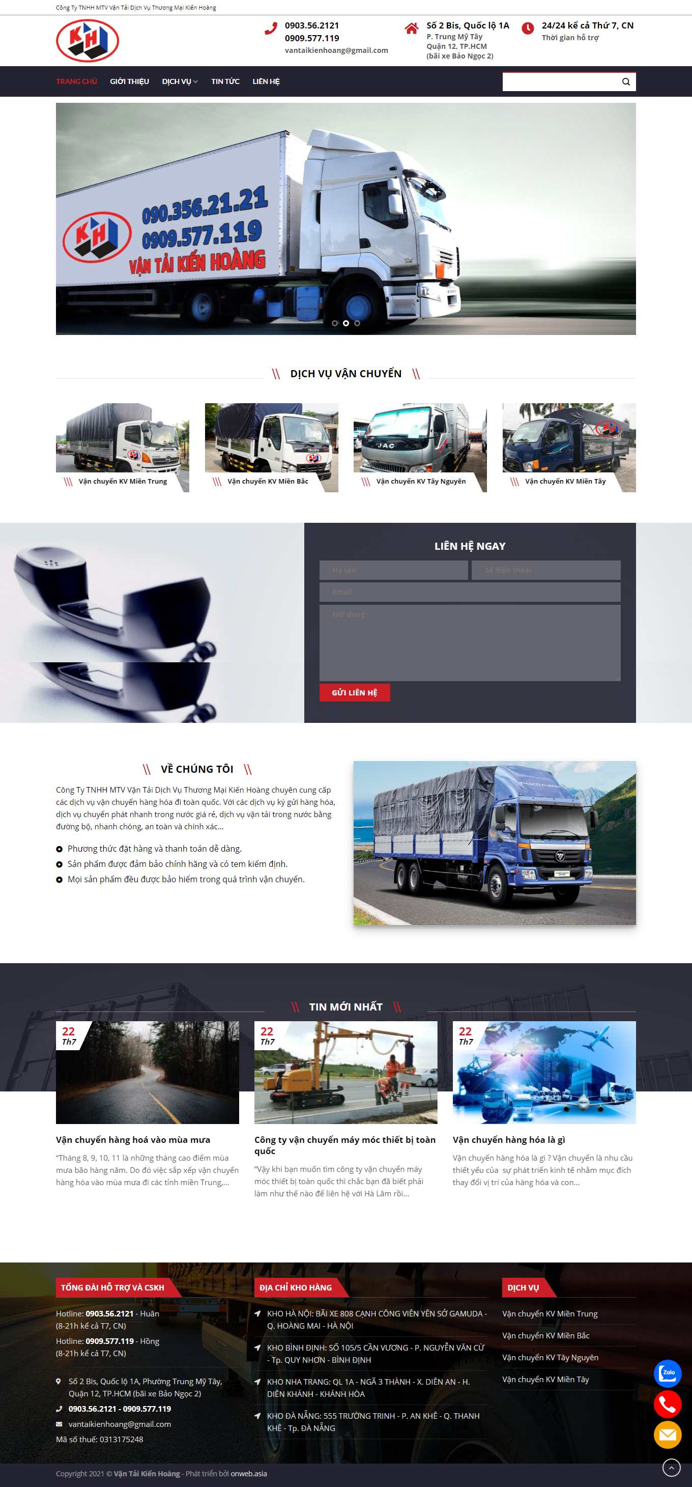 Thiết kế Website web vận tải hàng hóa - vantaikienhoangcom