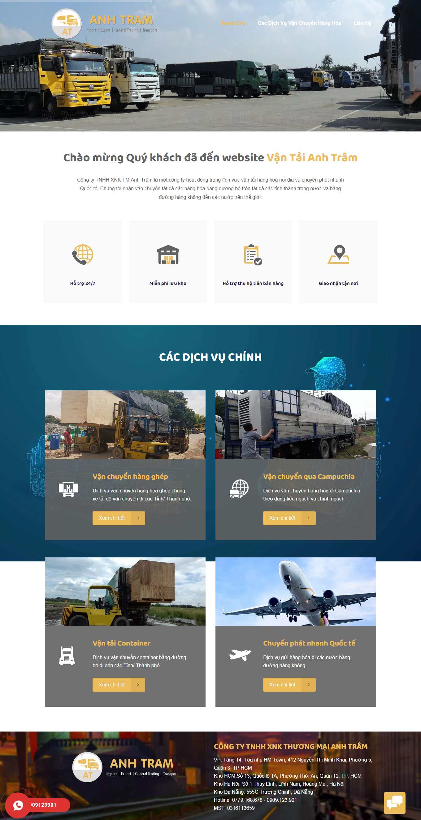 Thiết kế Website web vận tải đường biển - vantaianhtramcom