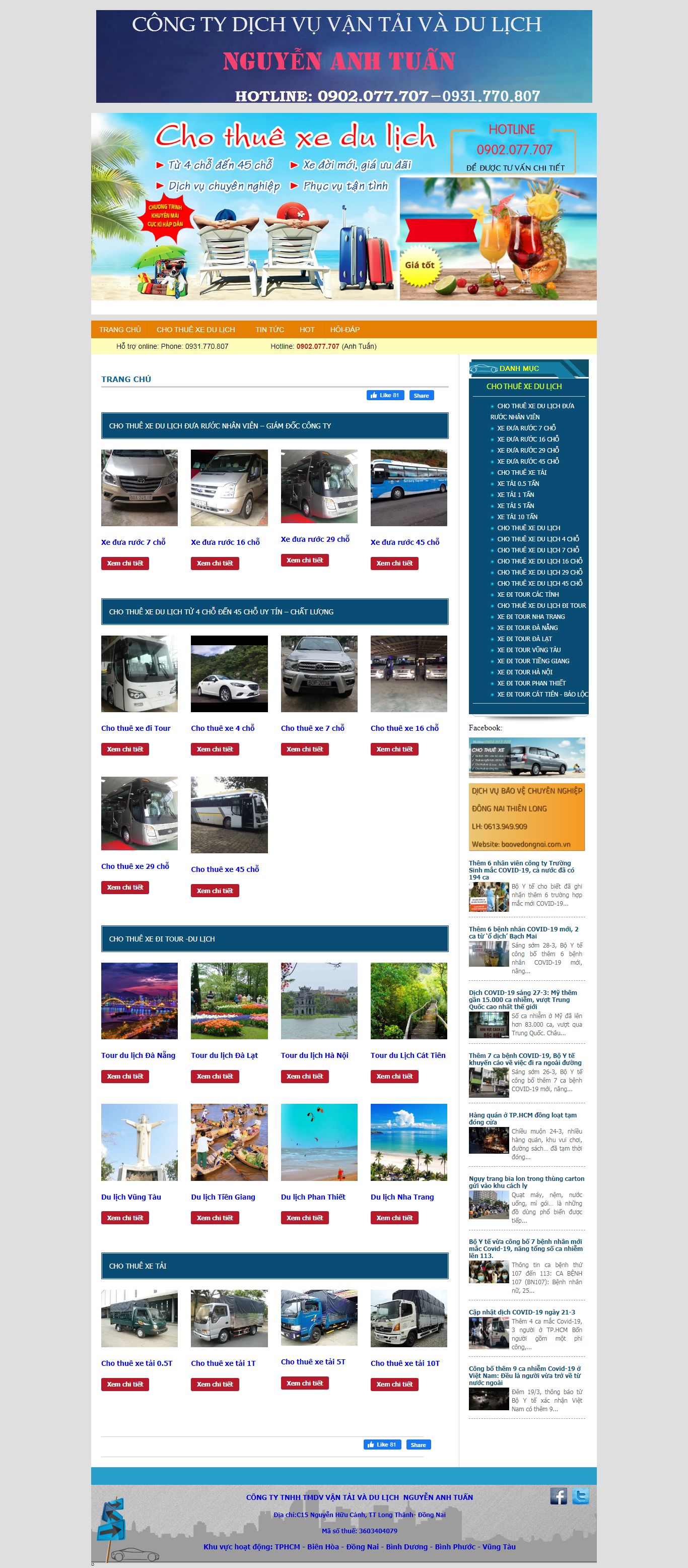 Thiết kế Website web cho thuê xe du lịch - thuexechatluongcomvn