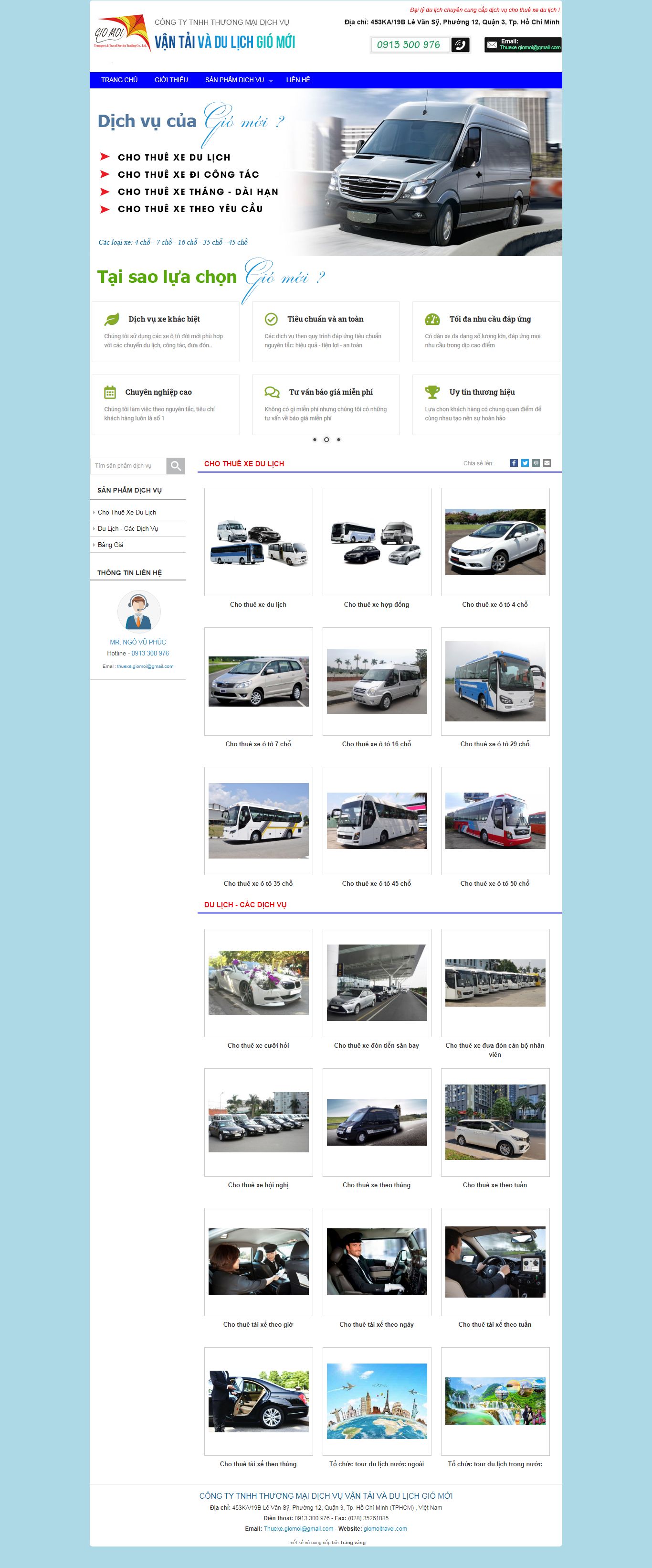 Thiết kế Website web cho thuê xe du lịch - giomoitravelcom