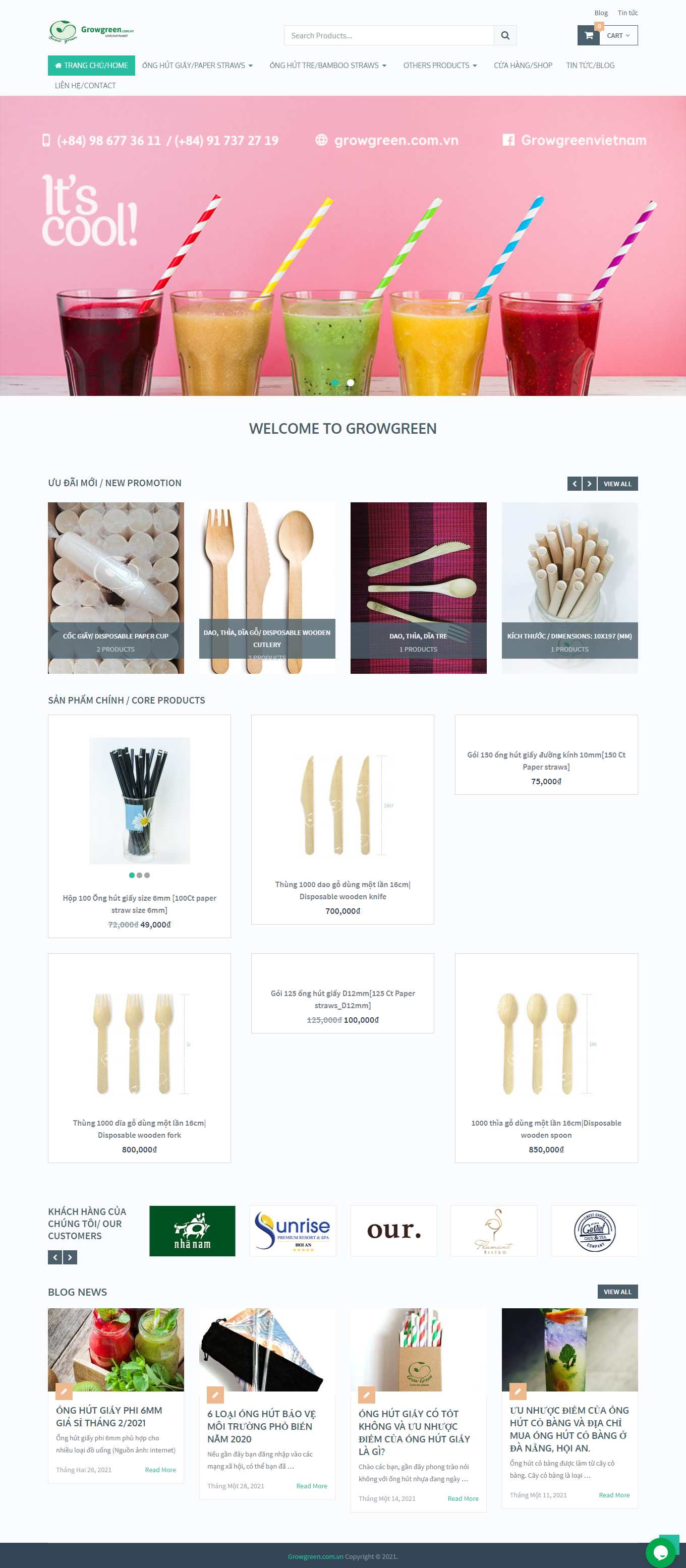 Thiết kế Website web ống hút giấy - growgreencomvn