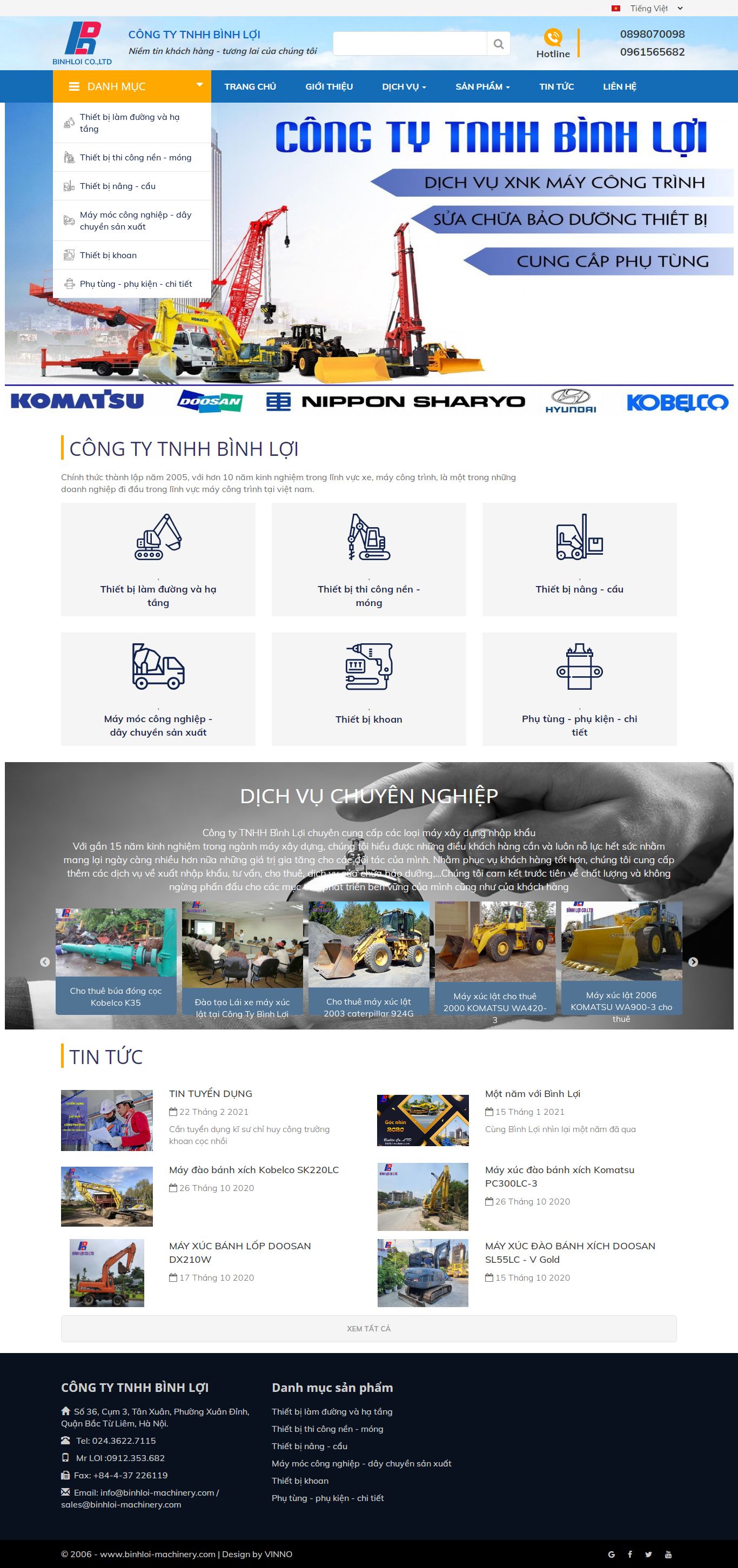 Thiết kế Website web máy móc thiết bị - binhloi-machinerycom