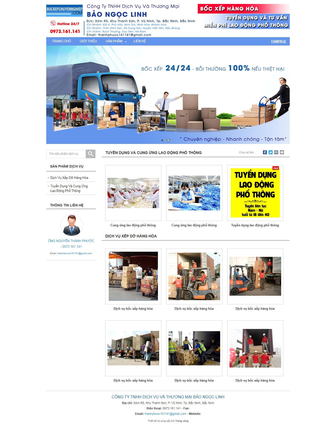 Thiết kế Website web dịch vụ bốc dỡ hàng - baongoclinhbizzvn