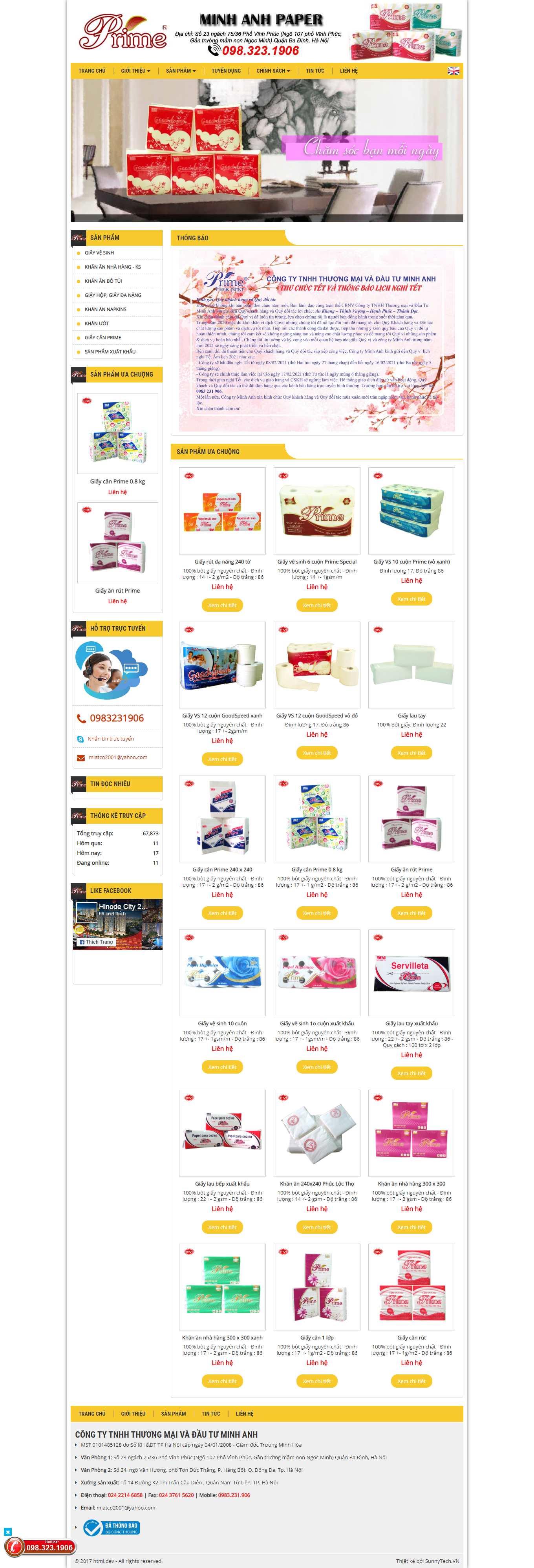 Thiết kế Website web bán khăn giấy - minhanhpapercom