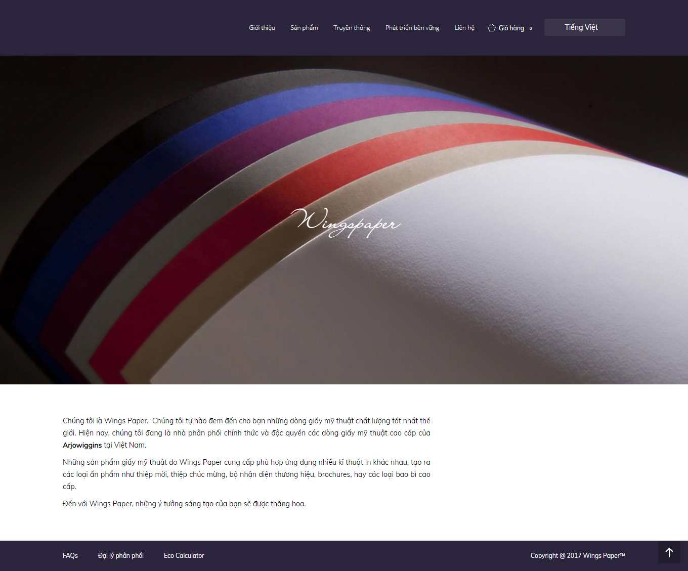 Thiết kế Website web bán giấy mỹ thuật - wingspapercomvn