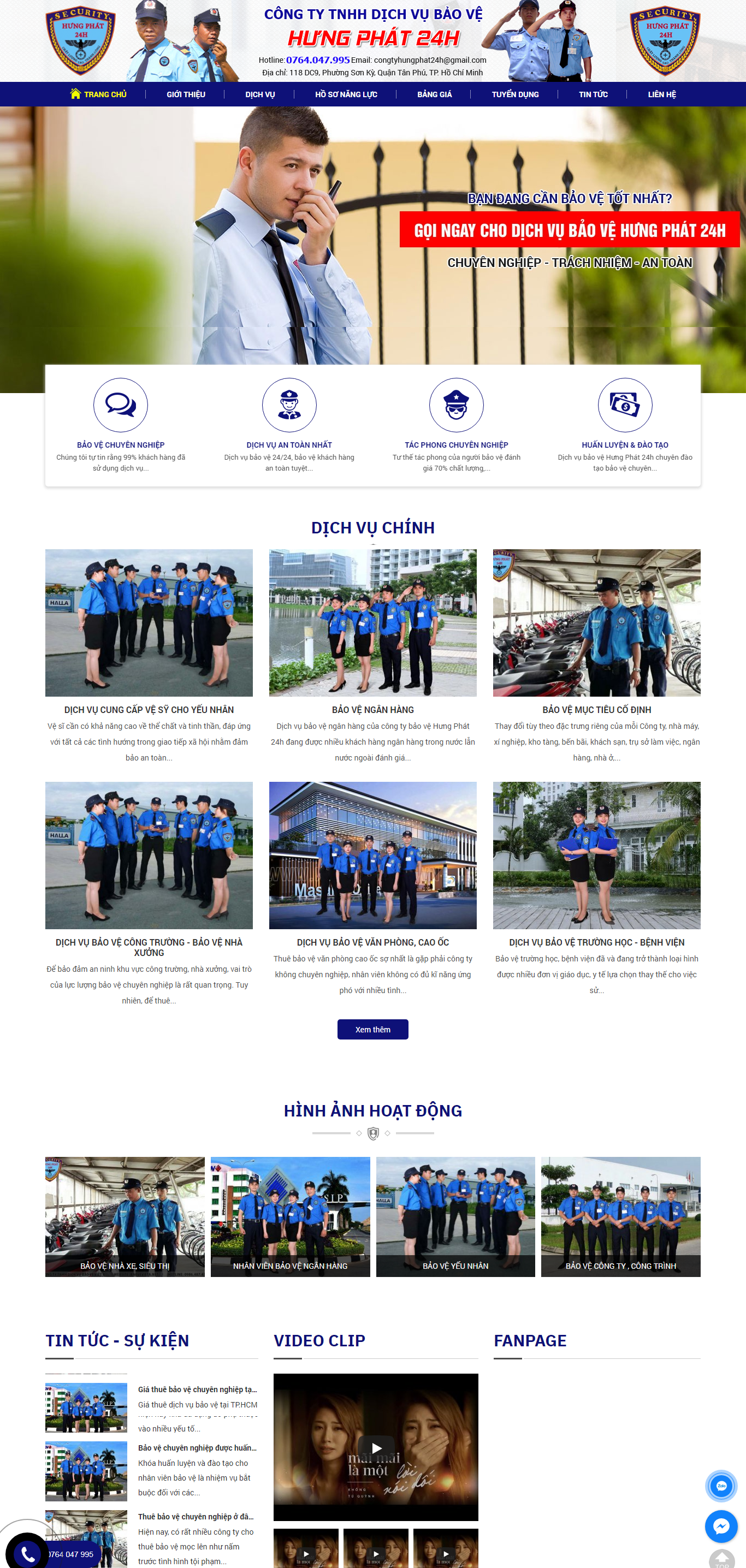 Thiết kế Website web dịch vụ an ninh - baovehungphat24hcom