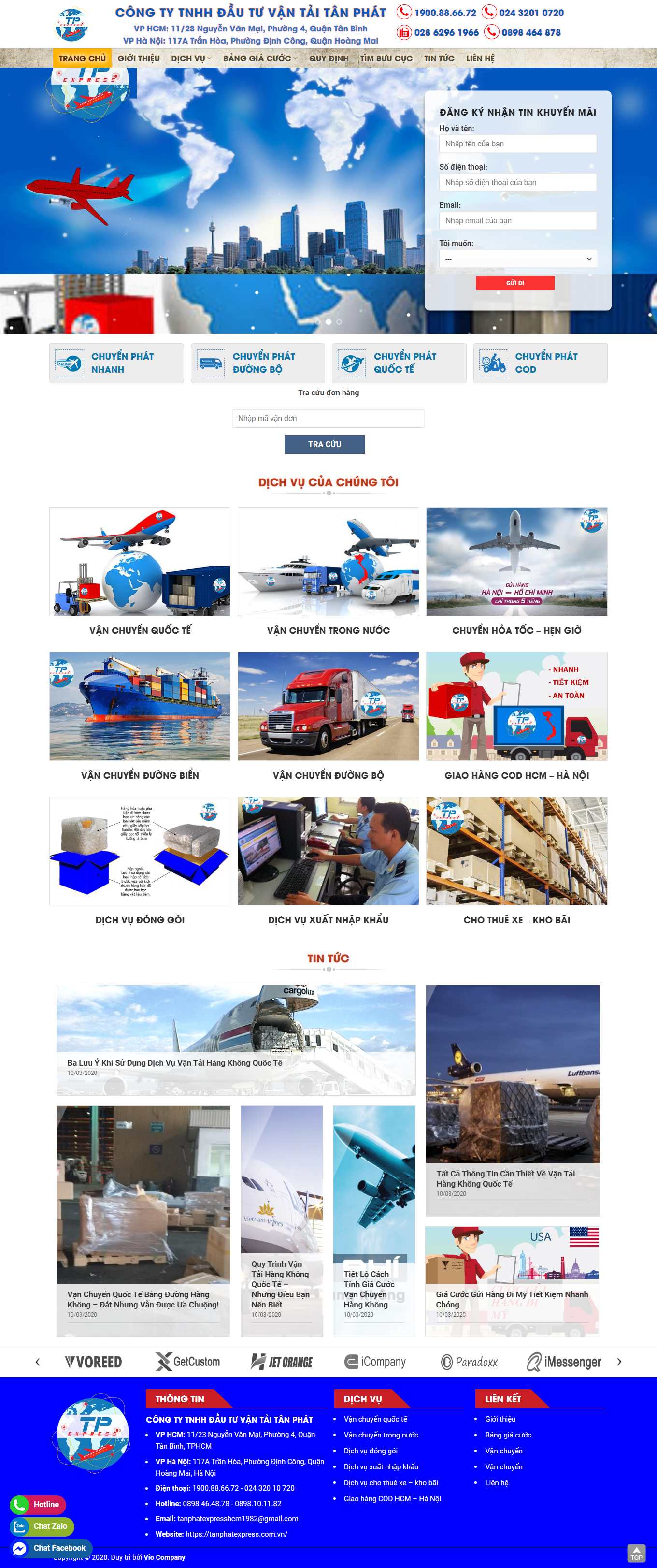 Thiết kế Website Web chuyển phát nhanh - tanphatexpresscomvn