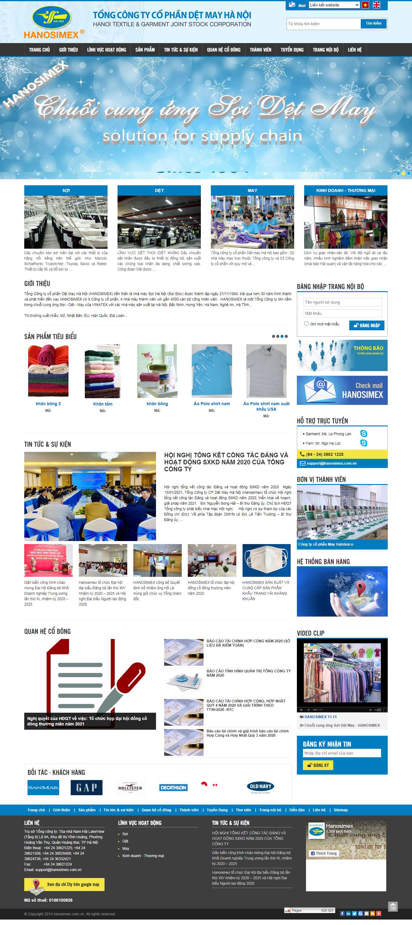 Thiết kế Website web dệt may - hanosimexcomvn