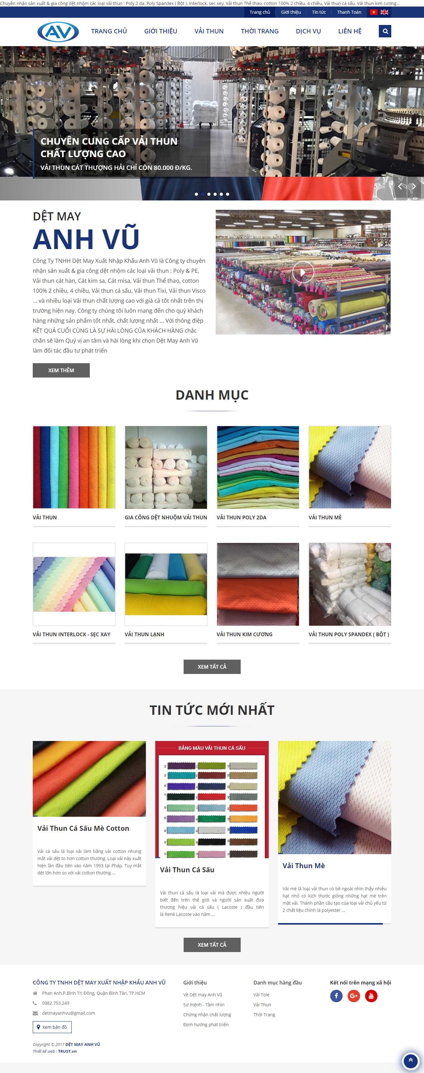 Thiết kế Website web dệt may - detmayanhvucomvn
