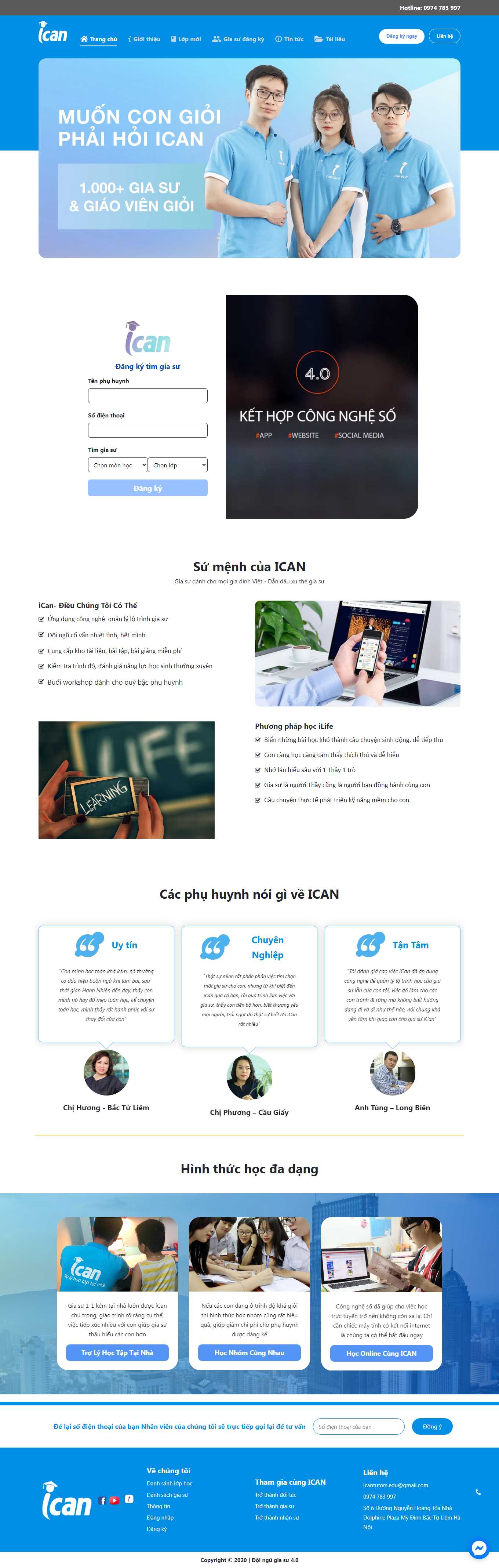 Thiết kế Website web trung tâm gia sư - icangiasucom