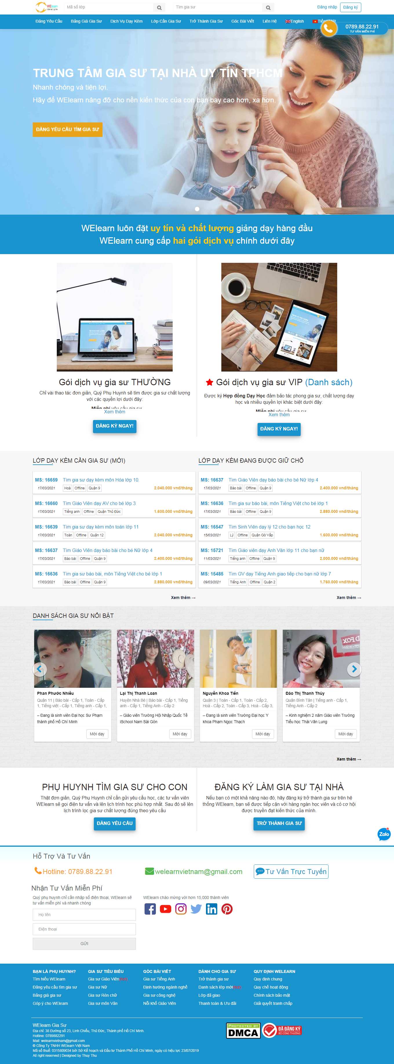 Thiết kế Website web trung tâm gia sư - welearnvncom