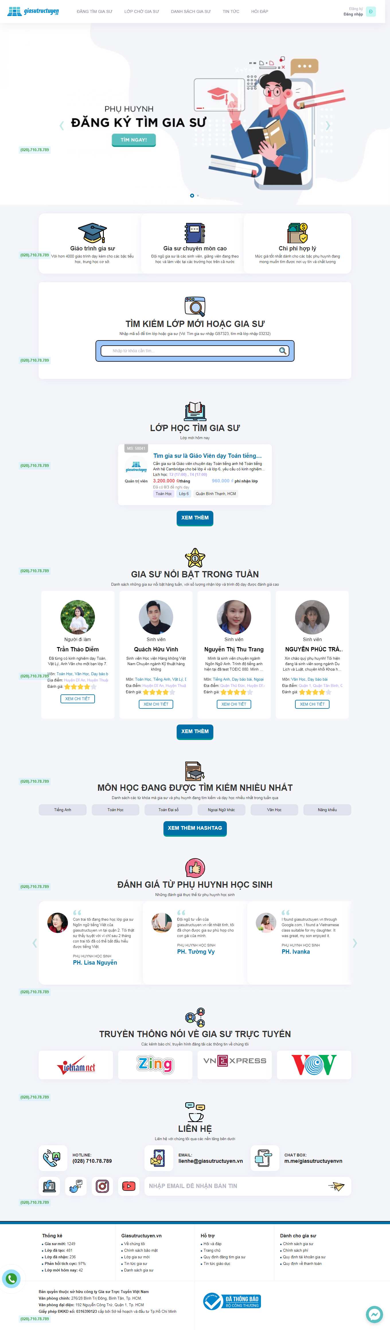 Thiết kế Website web trung tâm gia sư - giasutructuyenvn