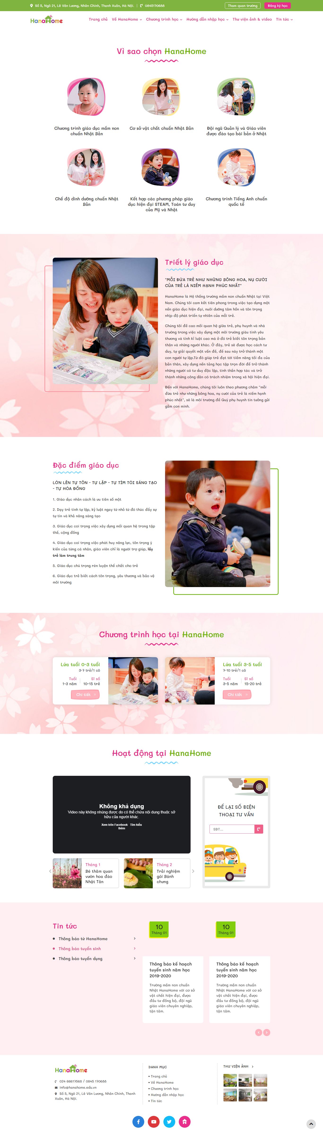 Thiết kế Website web trường mầm non - hanahomeeduvn