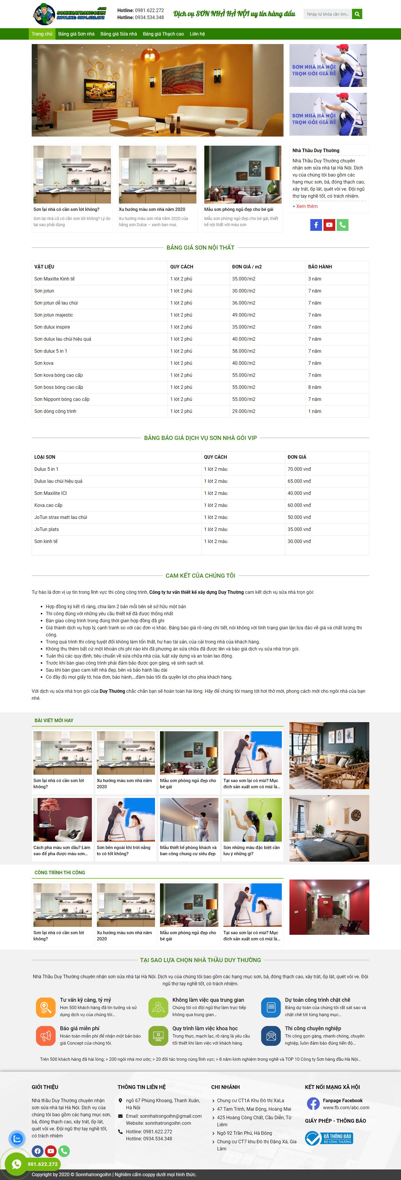 Thiết kế Website web sửa nhà trọn gói - sonnhatrongoihncom