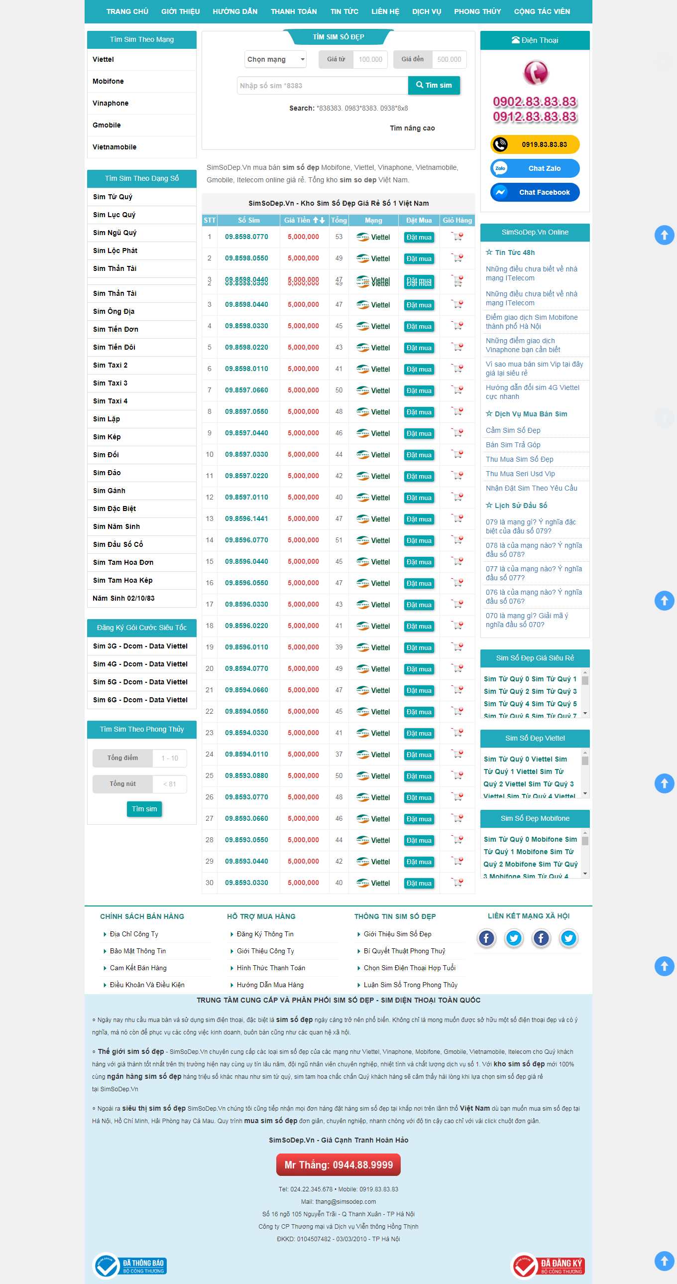 Thiết kế Website web sim số - simsodepvn