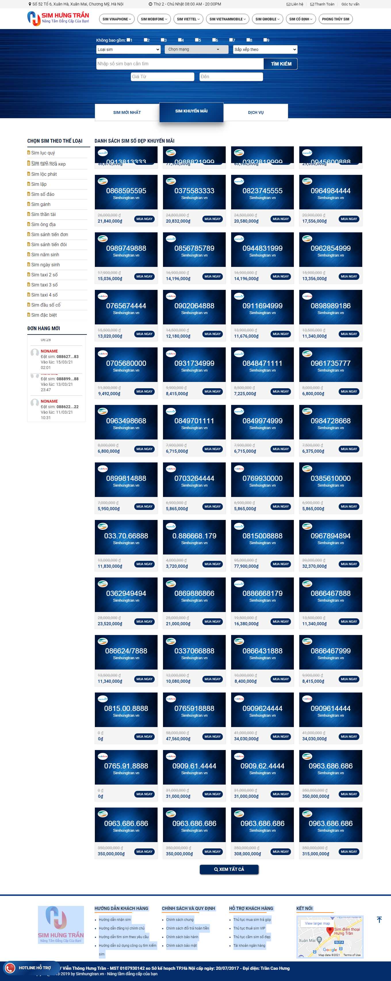 Thiết kế Website web bán sim - simhungtranvn