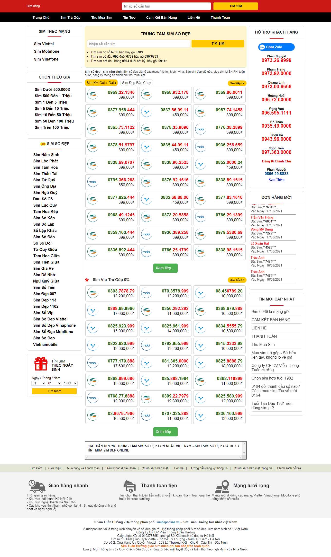 Thiết kế Website web bán sim - simtuanhuongvn