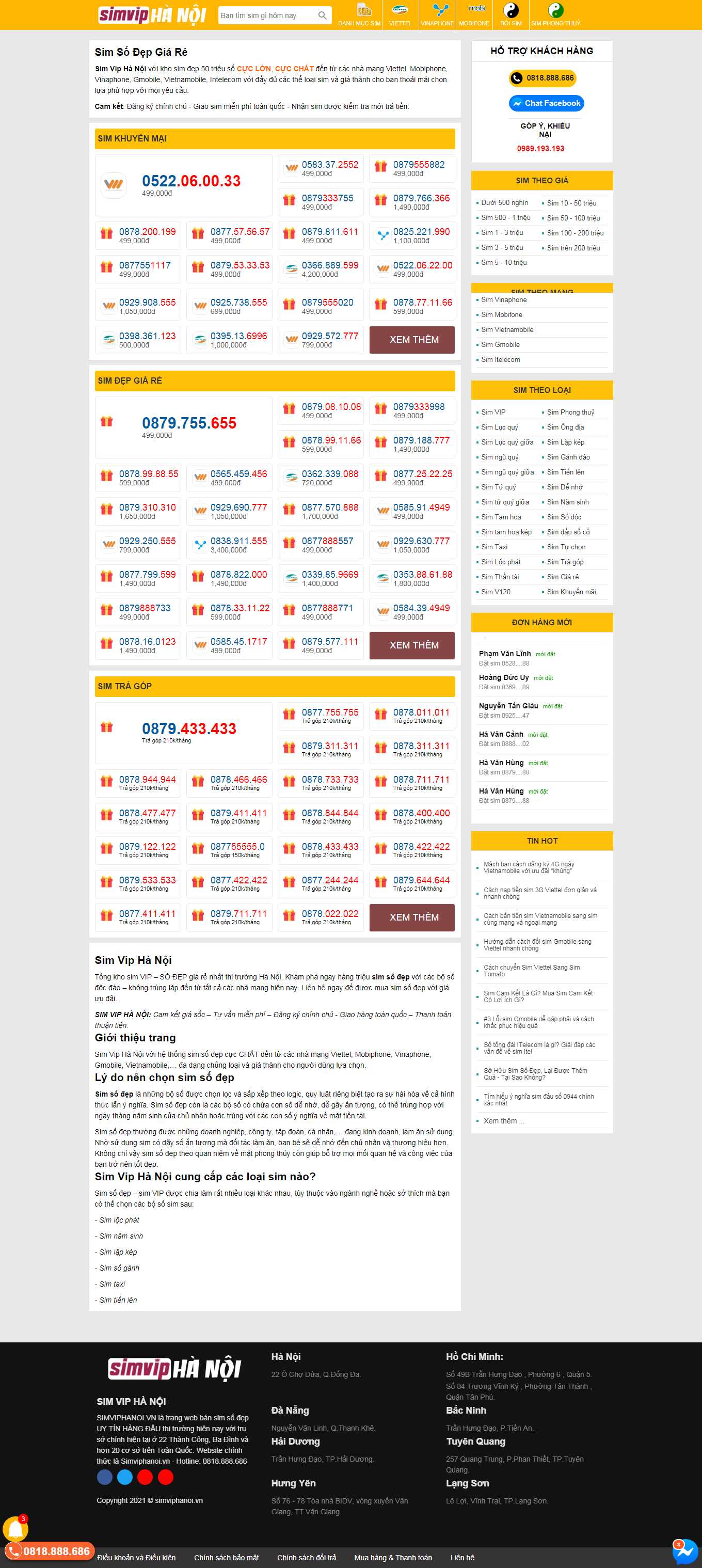 Thiết kế Website web bán sim - simviphanoivn