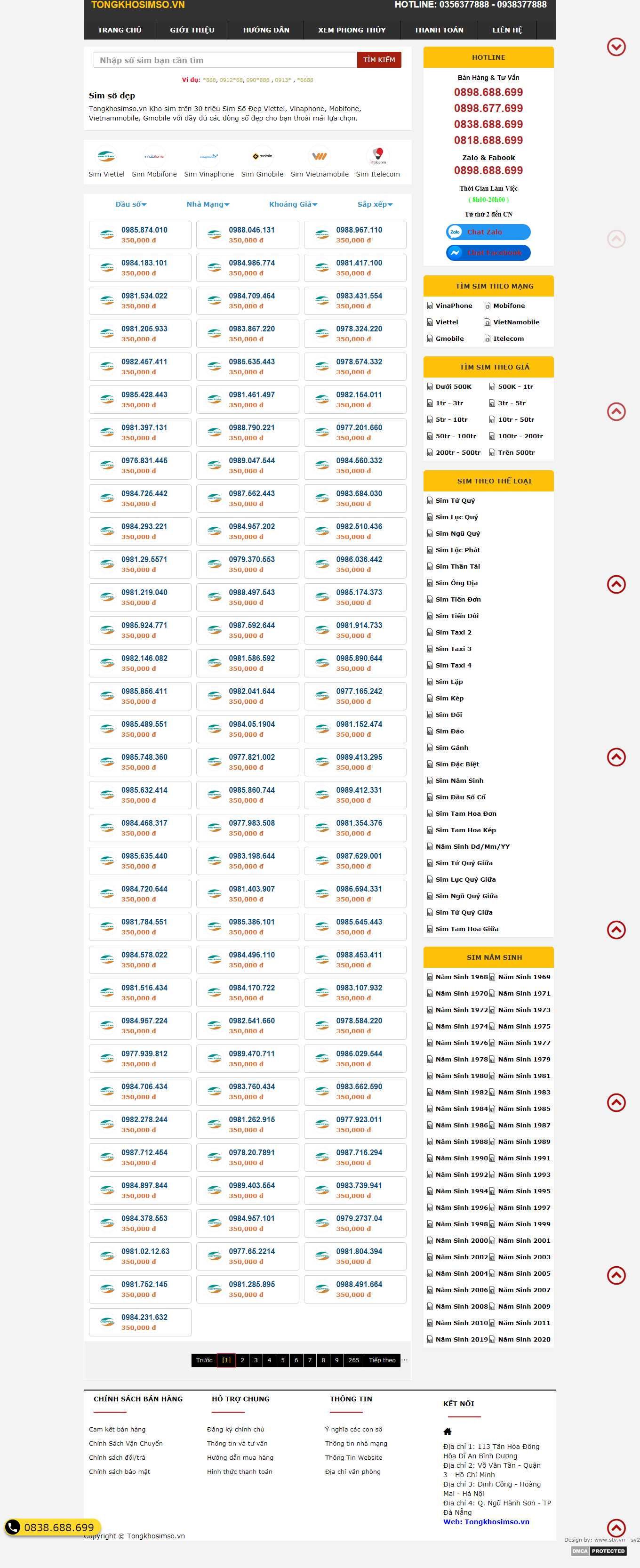 Thiết kế Website web bán sim - tongkhosimsovn