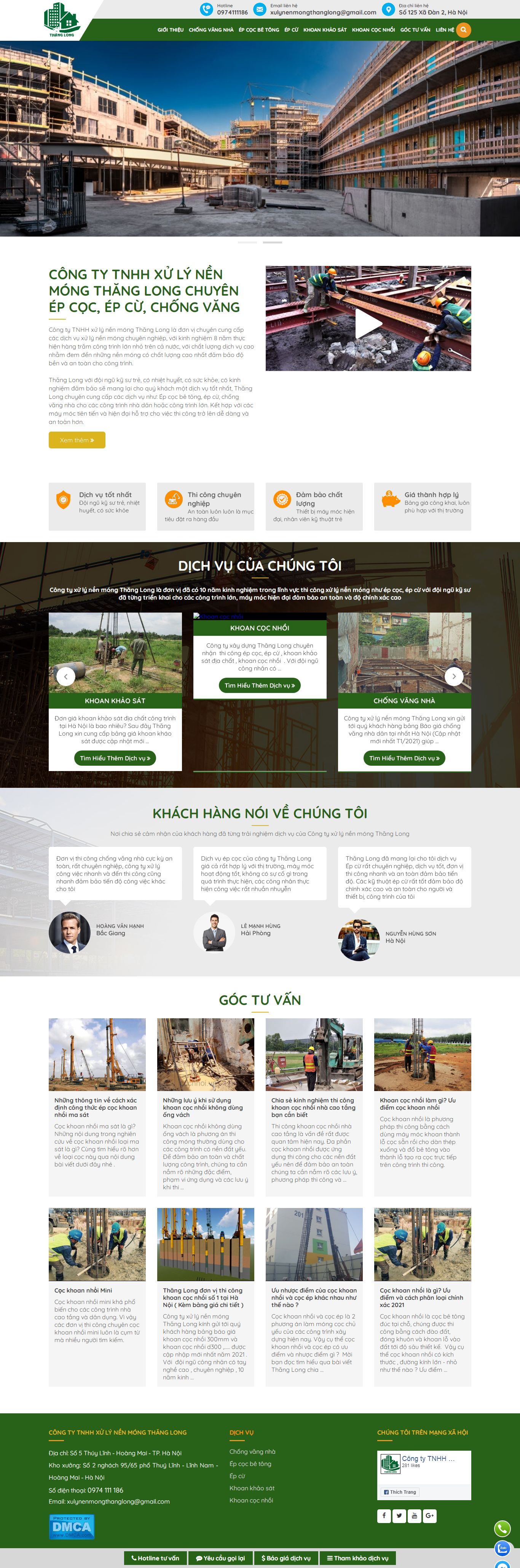 Thiết kế Website web ép cọc bê tông - xaydungthanglongcom