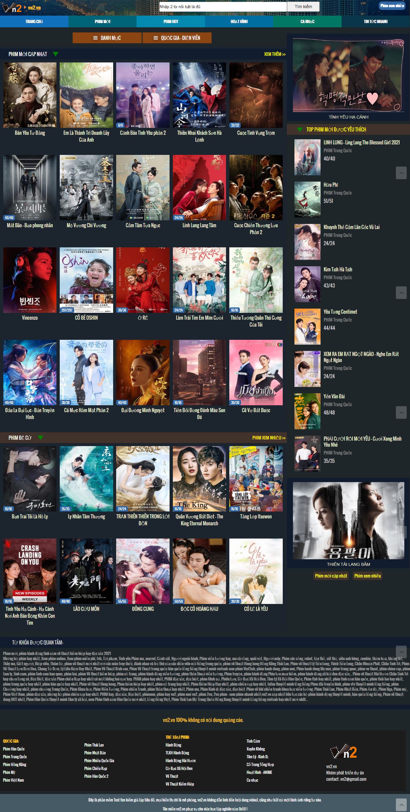 Thiết kế Website web Phim mới - wwwvn2vn