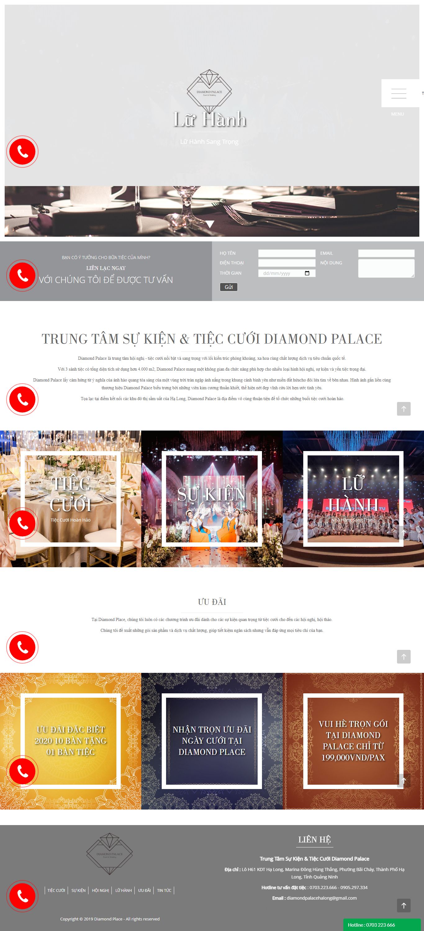 Thiết kế Website web Nhà hàng tiệc cưới - diamondpalacenet