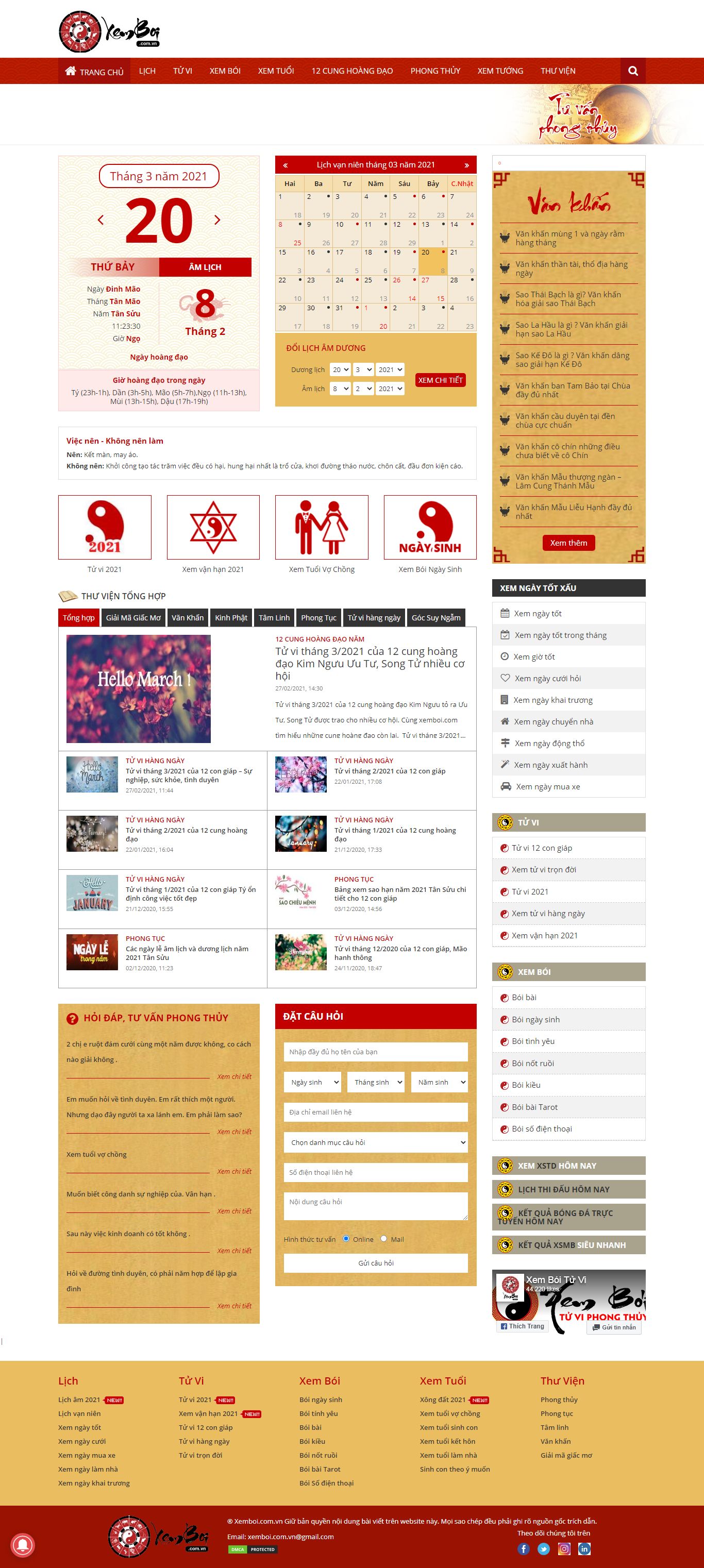 Thiết kế Website web Lịch ngày tốt - xemboicomvn