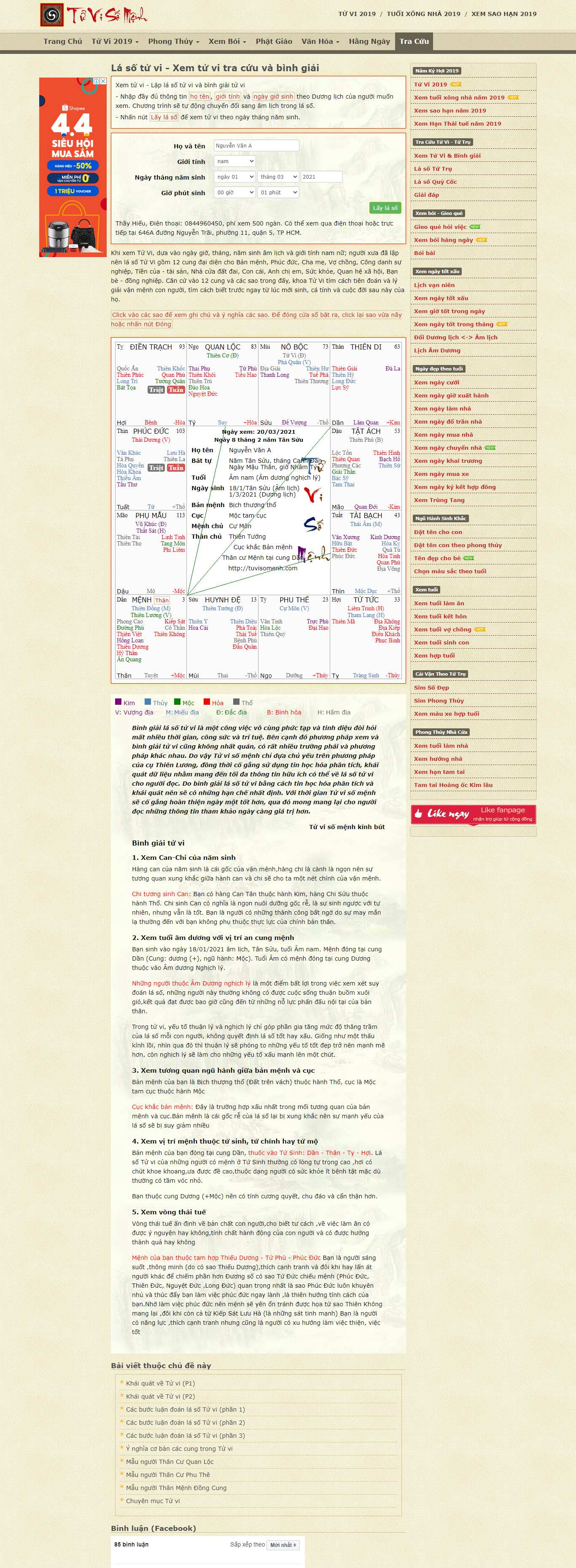 Thiết kế Website web Xem bói - tracuutuvisomenhcom