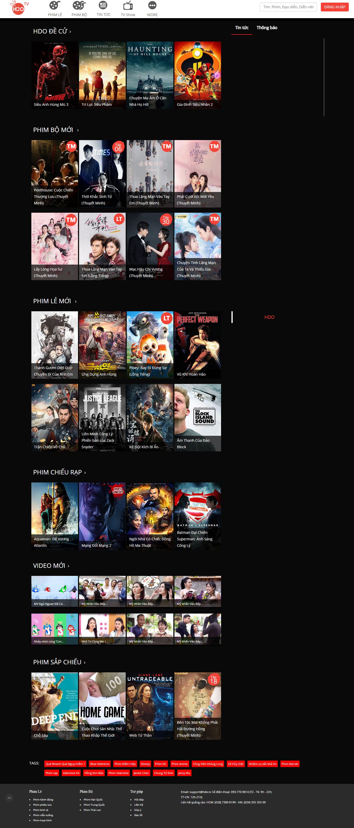 Thiết kế Website web Phim mới - hdotv