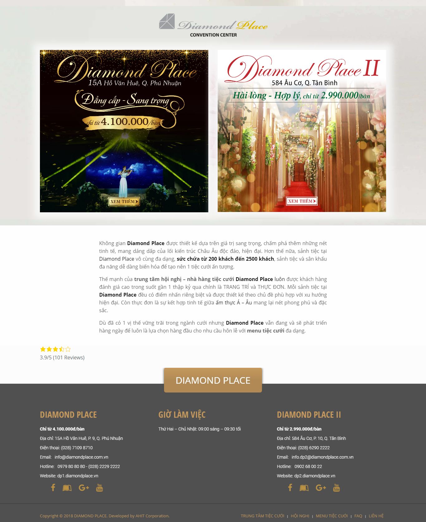 Thiết kế Website web Nhà hàng tiệc cưới - diamondplacevn