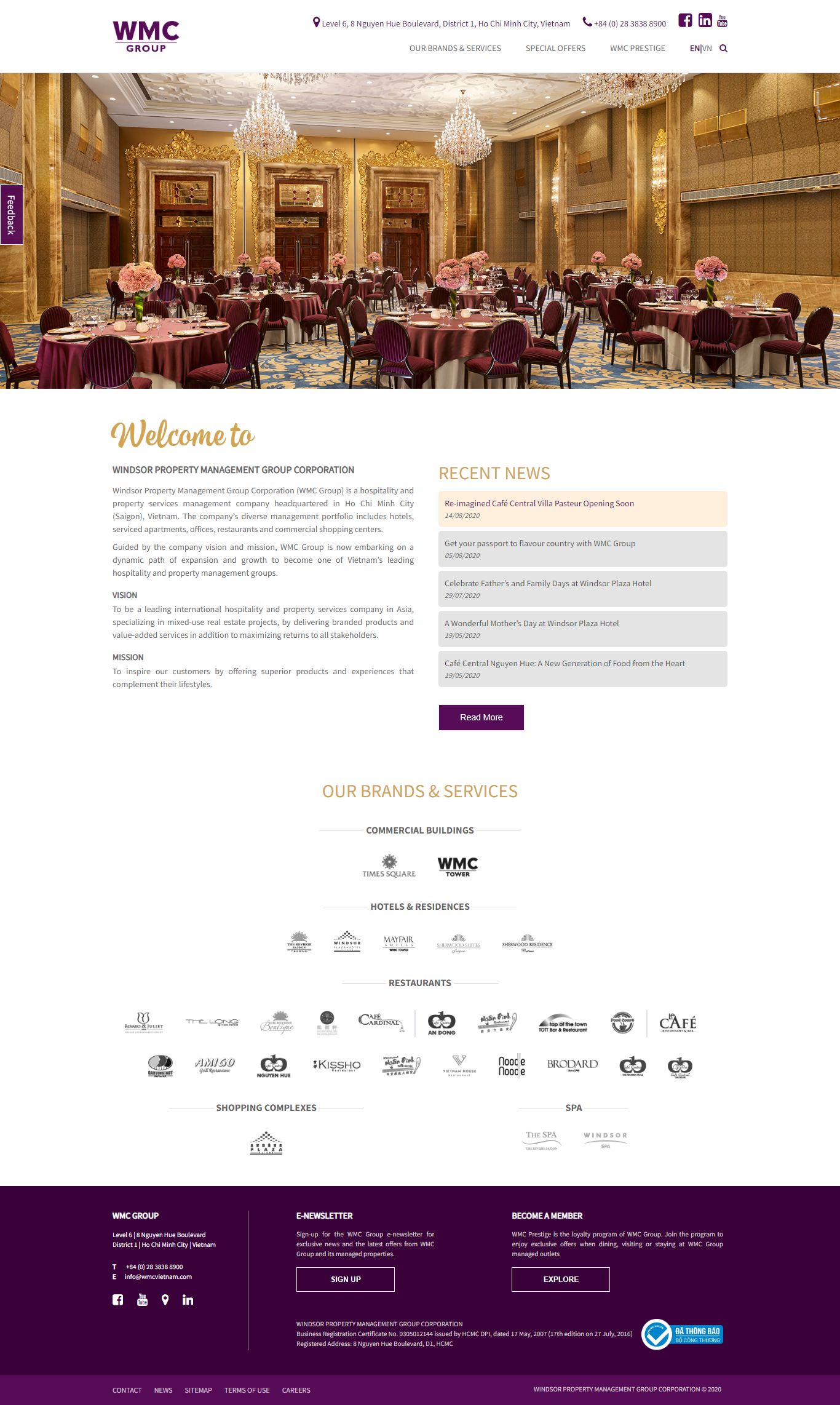 Thiết kế Website web Nhà hàng tiệc cưới - wmcvietnamcom