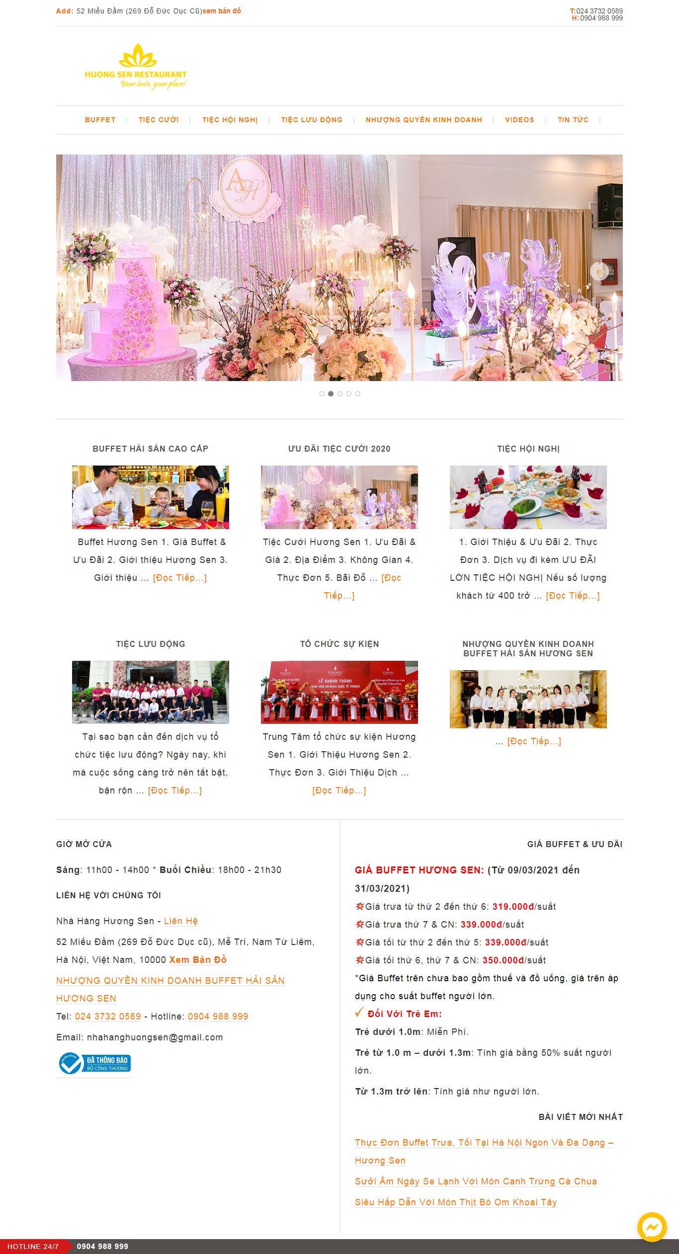 Thiết kế Website web Nhà hàng tiệc cưới - nhahanghuongsencomvn