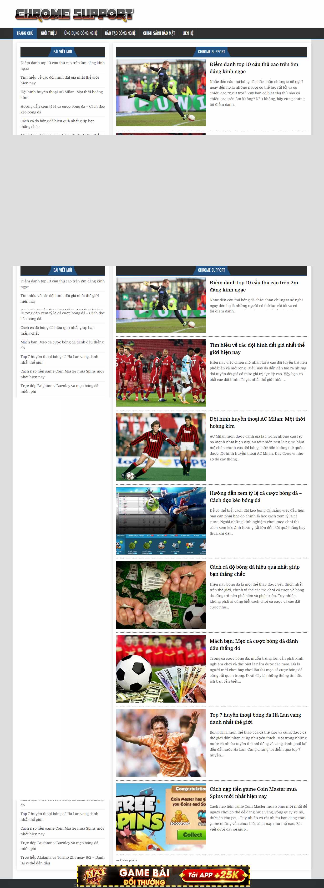 Thiết kế Website web bóng đá trực tuyến - chromesupportnet