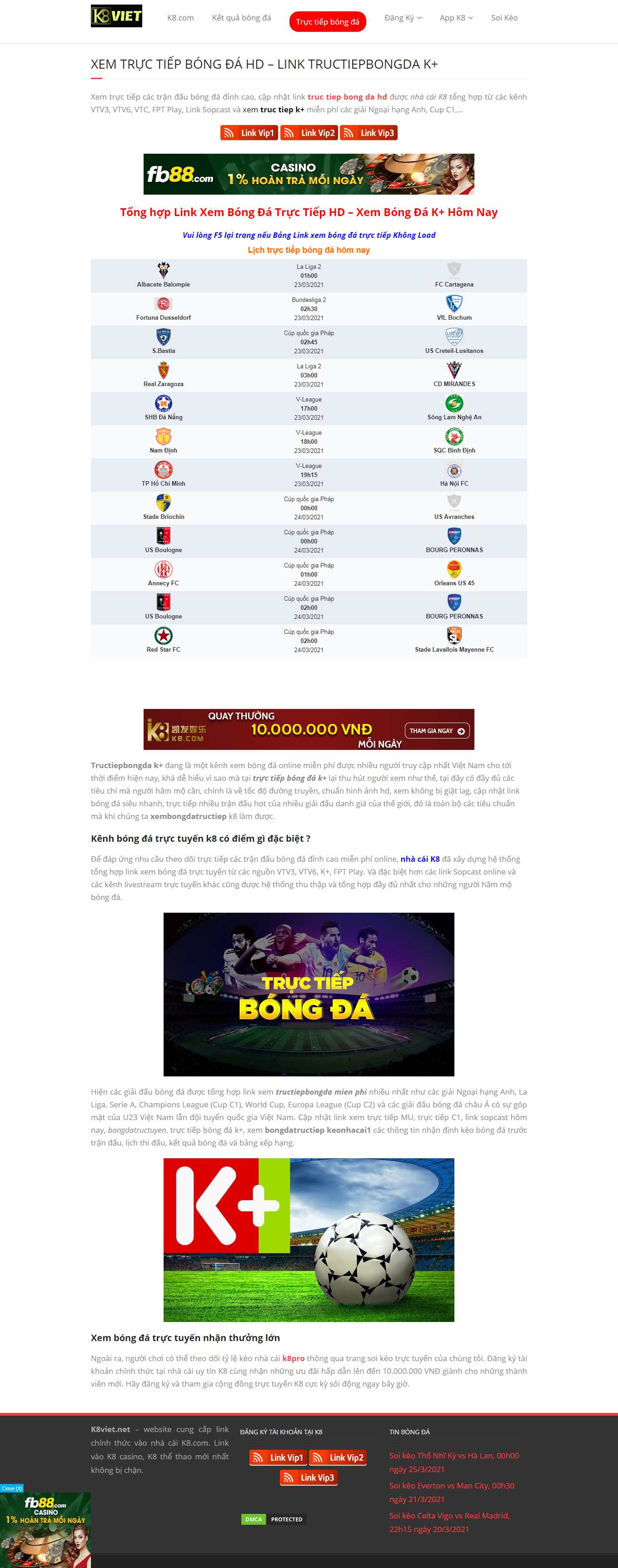 Thiết kế Website web bóng đá trực tuyến - k8vietnet