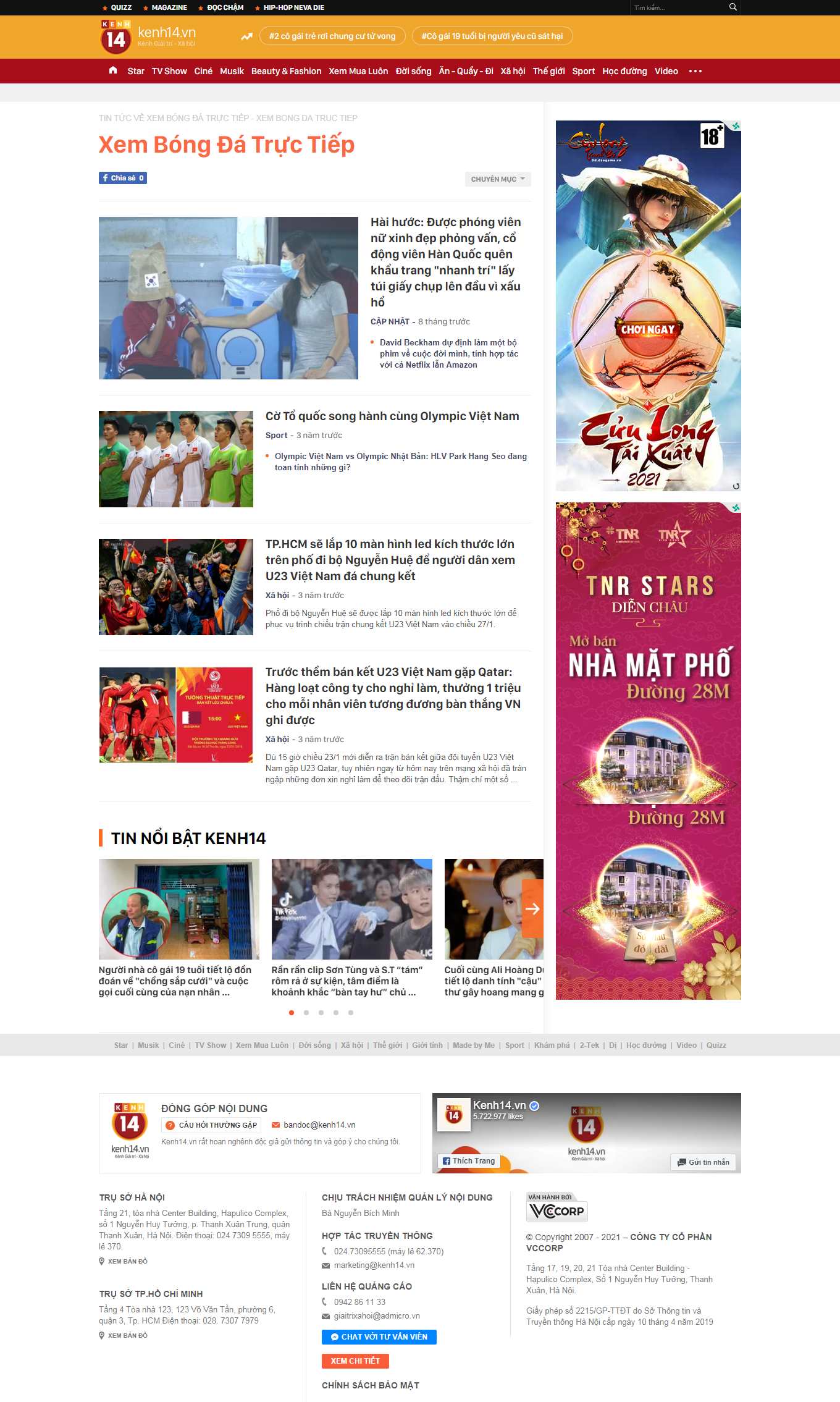 Thiết kế Website web bóng đá trực tuyến - kenh14vn
