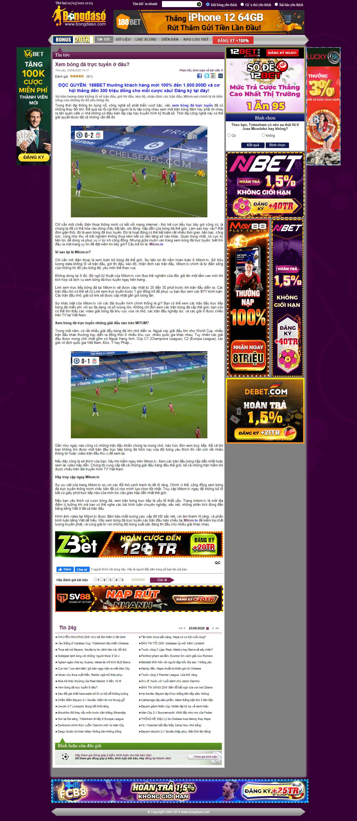 Thiết kế Website web bóng đá trực tuyến - bongdasocom