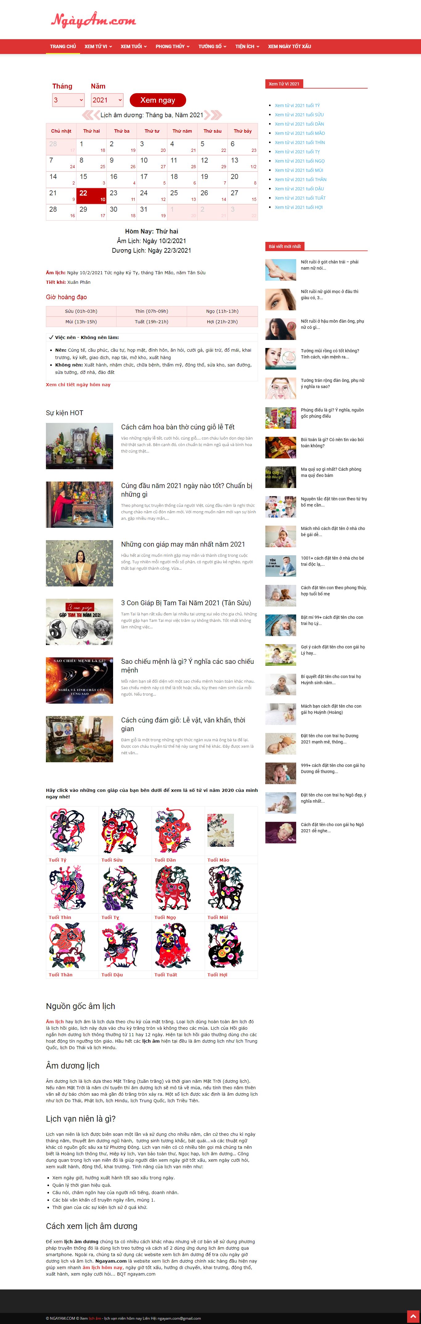 Thiết kế Website web Lịch ngày tốt - ngayamcom