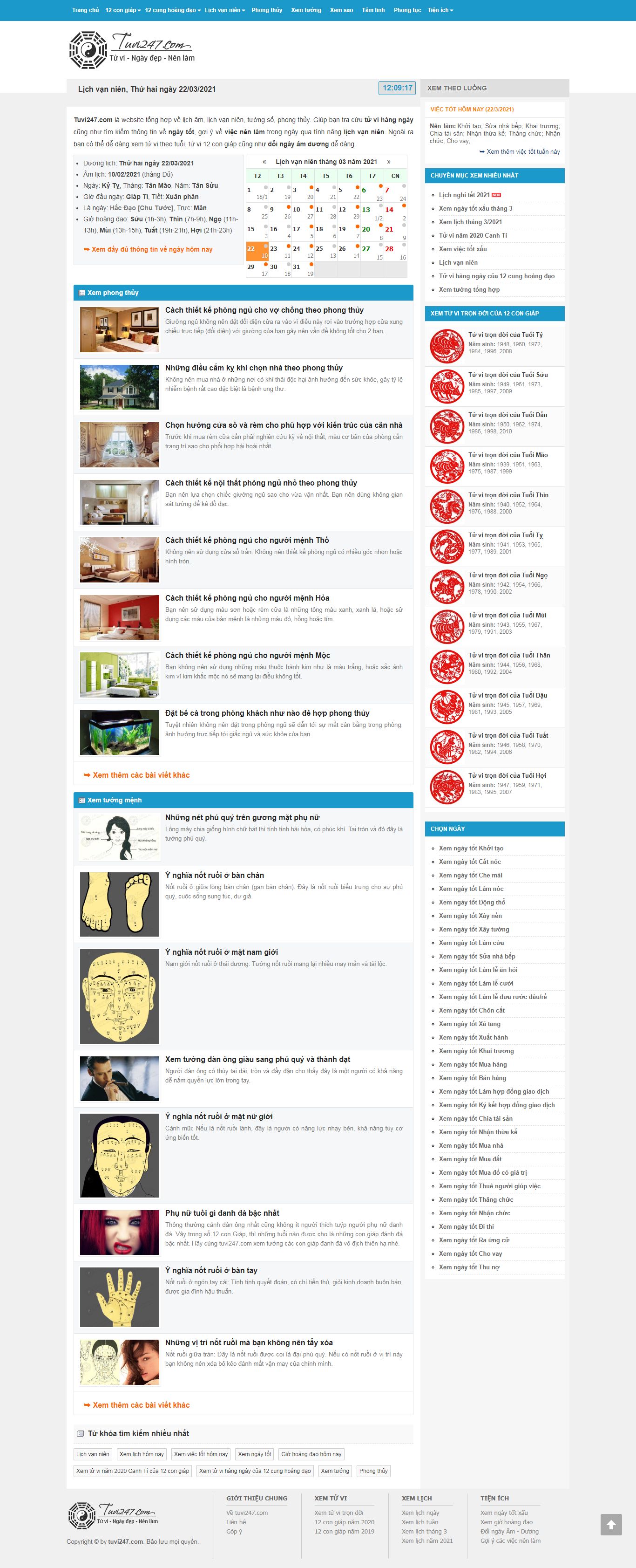 Thiết kế Website web Lịch ngày tốt - tuvi247com