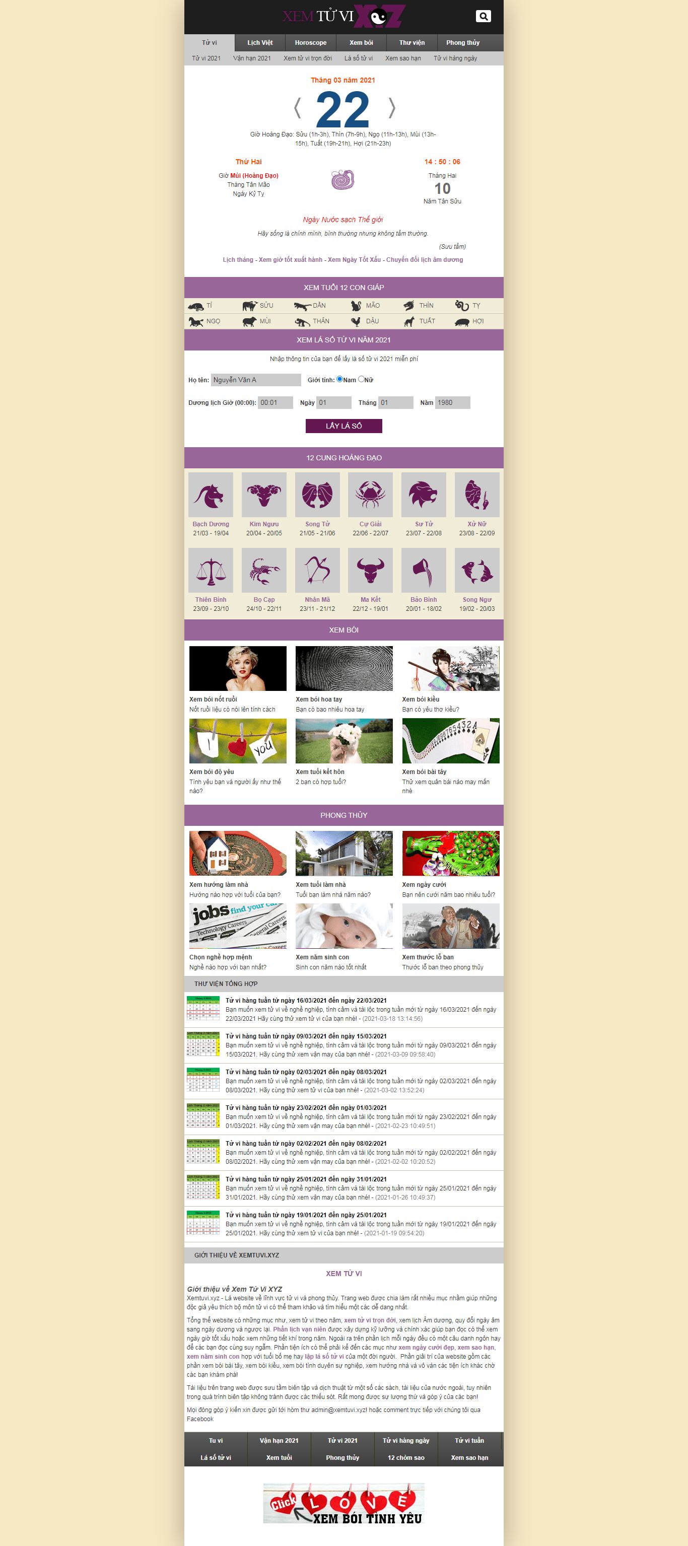 Thiết kế Website web Lịch ngày tốt - xemtuvixyz