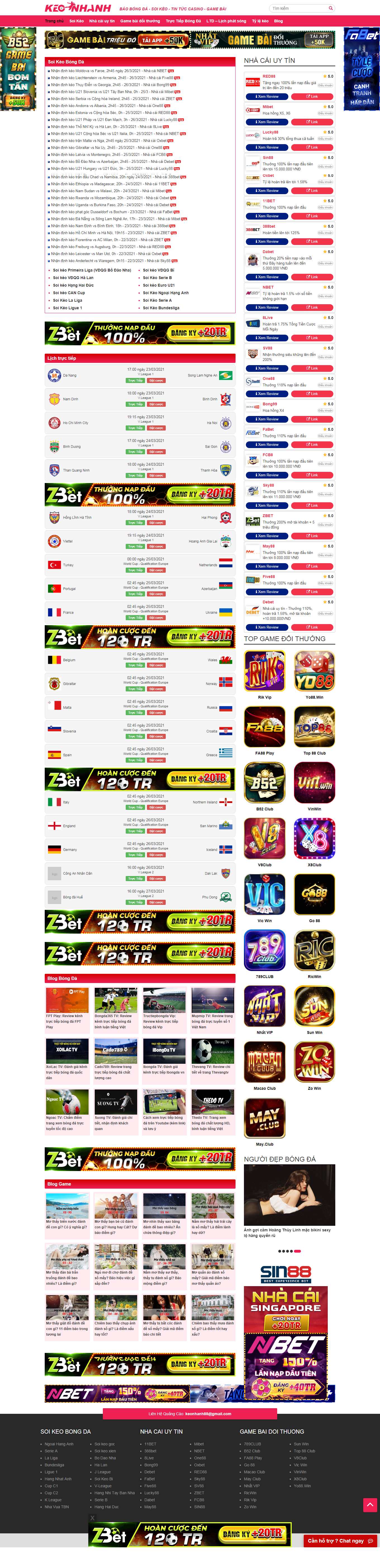 Thiết kế Website web bóng đá trực tuyến - keonhanhnet